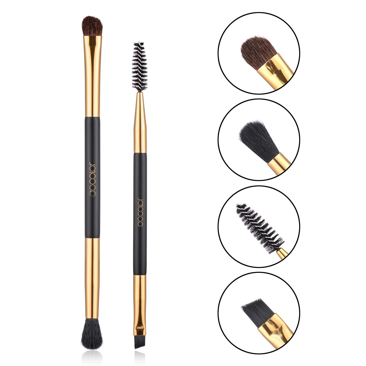 2pcs Duo Eyebrow Brush, Docolor Professional Eye Makeup Tool, Eyeshadow Brush and Spoolie Brush Blac