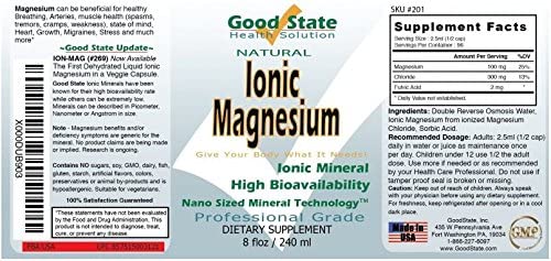 Good State Ionic Magnesium 8 oz - Natural - Nano Sized Mineral Technology - Professional Grade - Sup