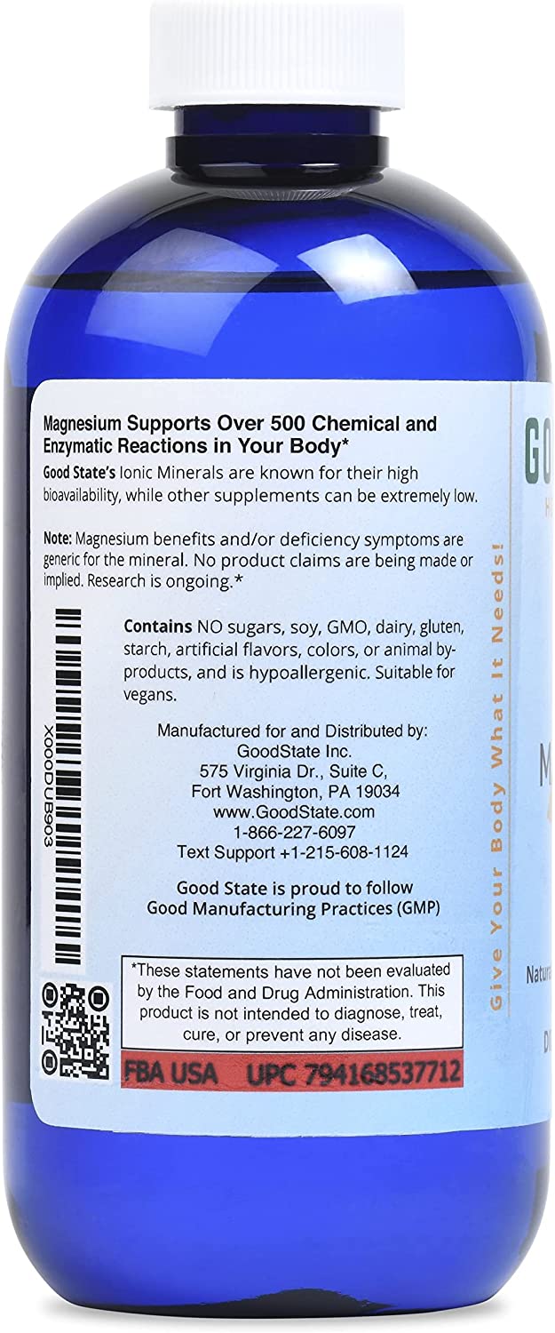 Good State Ionic Magnesium 8 oz - Natural - Nano Sized Mineral Technology - Professional Grade - Sup