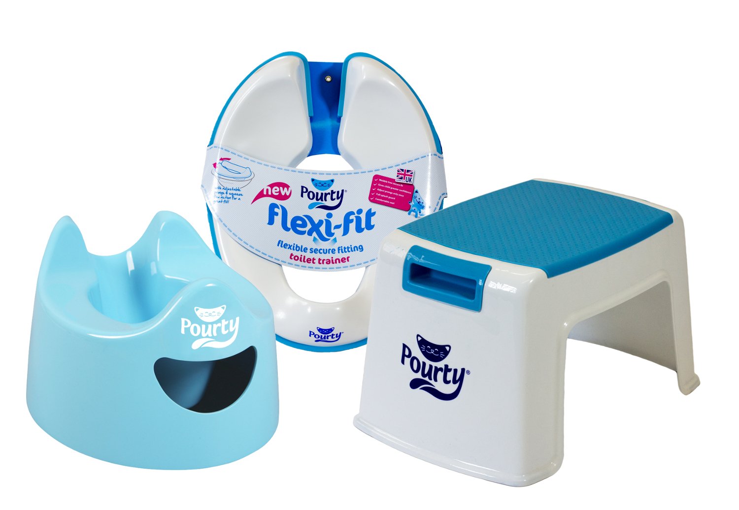 Pourty Flexi-Fit Toilet Trainer, White/Blue