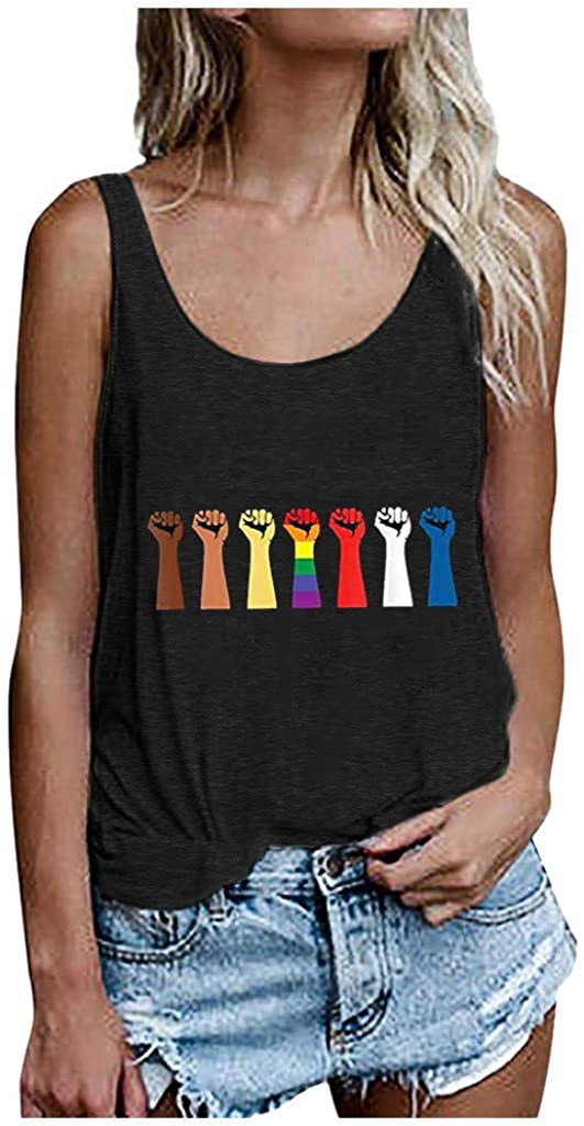 Dosoop Women Graphic Workout Tank Top Summer Casual Loose Fit Crewneck Sleeveless Scoop Neck T-Shirt