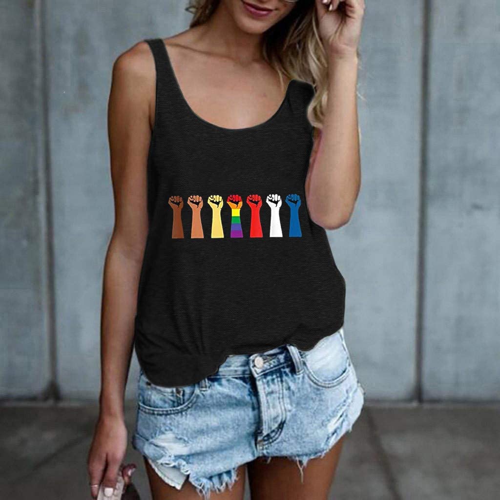 Dosoop Women Graphic Workout Tank Top Summer Casual Loose Fit Crewneck Sleeveless Scoop Neck T-Shirt