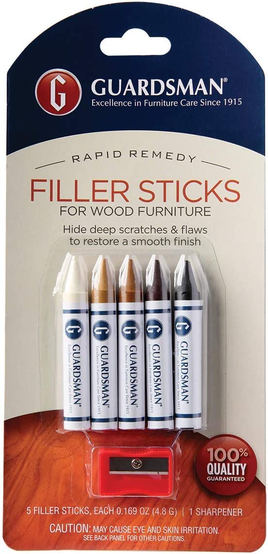 Guardsman Wood Repair Filler Sticks - 5 Colors Plus Sharpener, Repair and Restore Scratched Furnitur