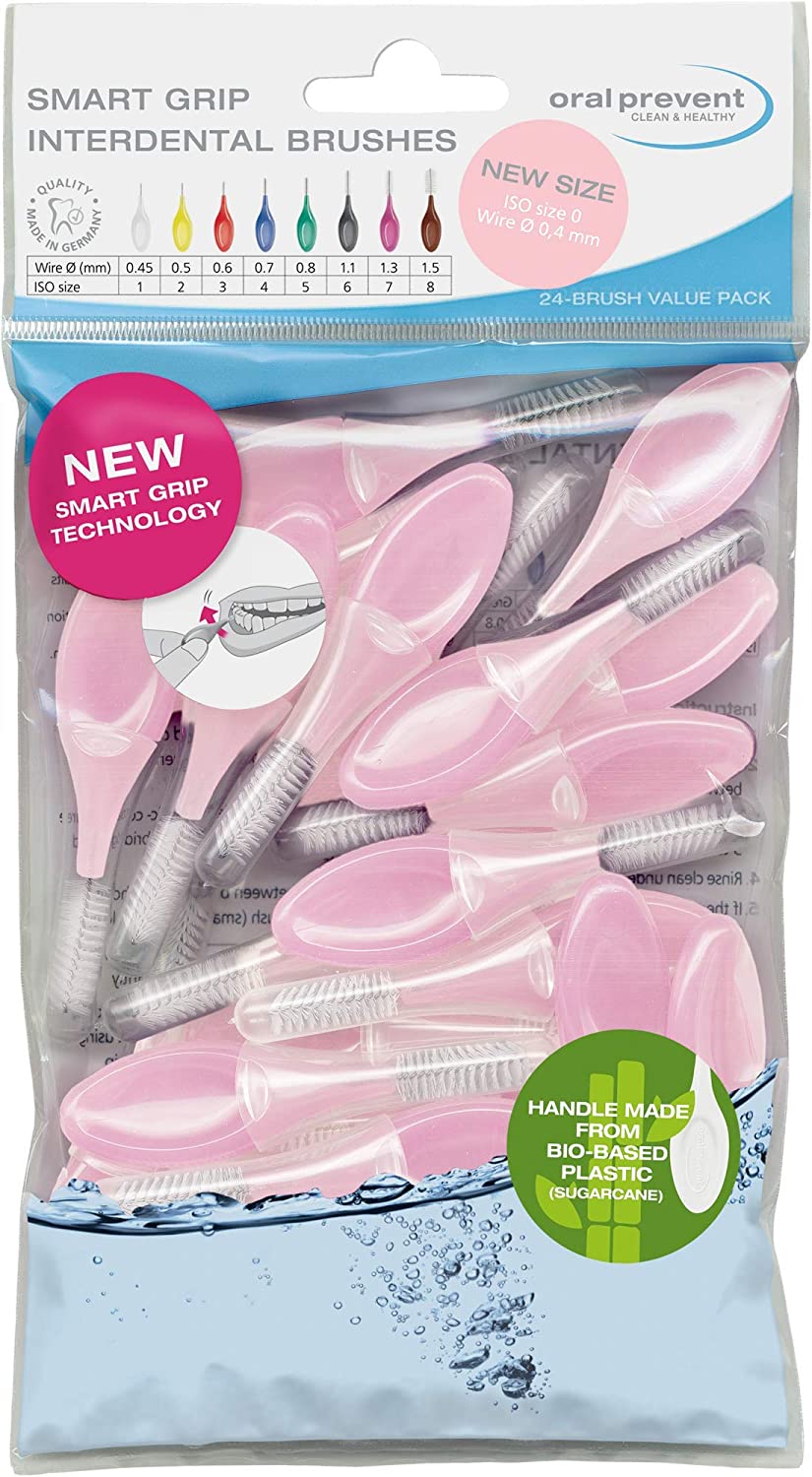 Biobased-Plastic (Sugarcane) Smart Grip Interdental Brush pink, wire: 0.40 mm, ISO size 0, 24 Brushe