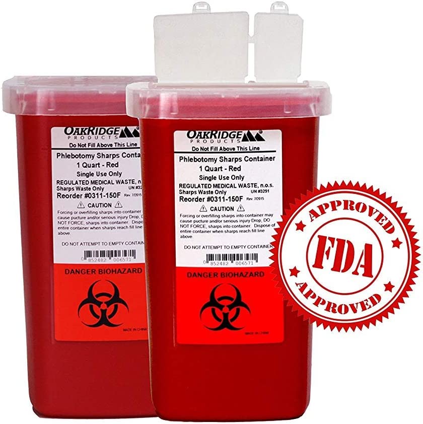 Oakridge Products 1 Quart size Sharps and Needle Container. Integrated