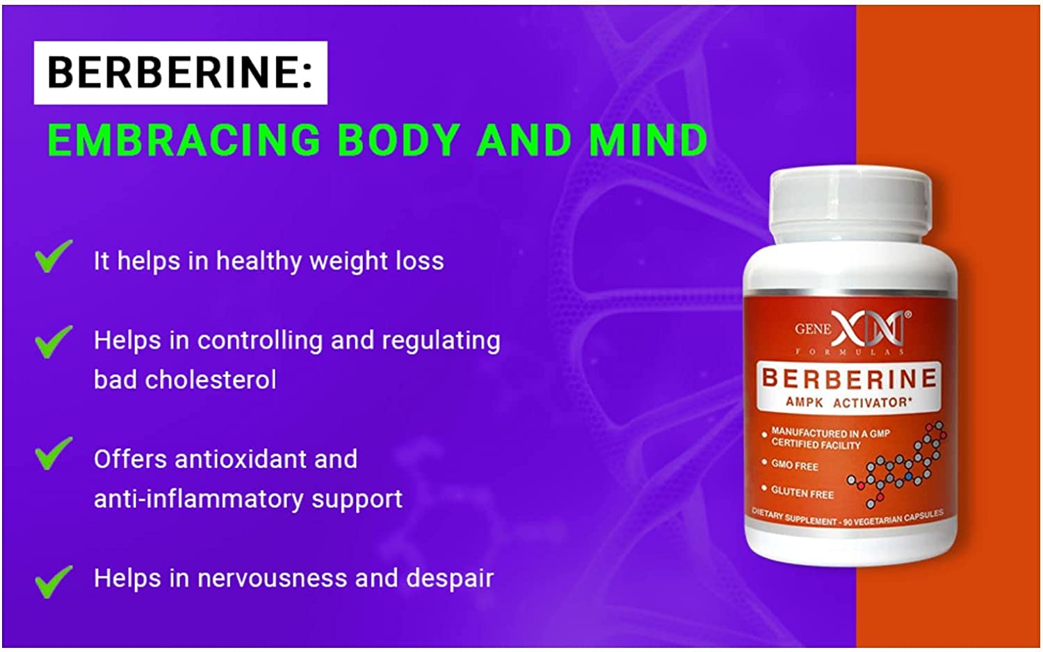 Genex Berberine HCl 500mg Powerful AMPK Activator, Pairs Well with Resveratrol and NMN