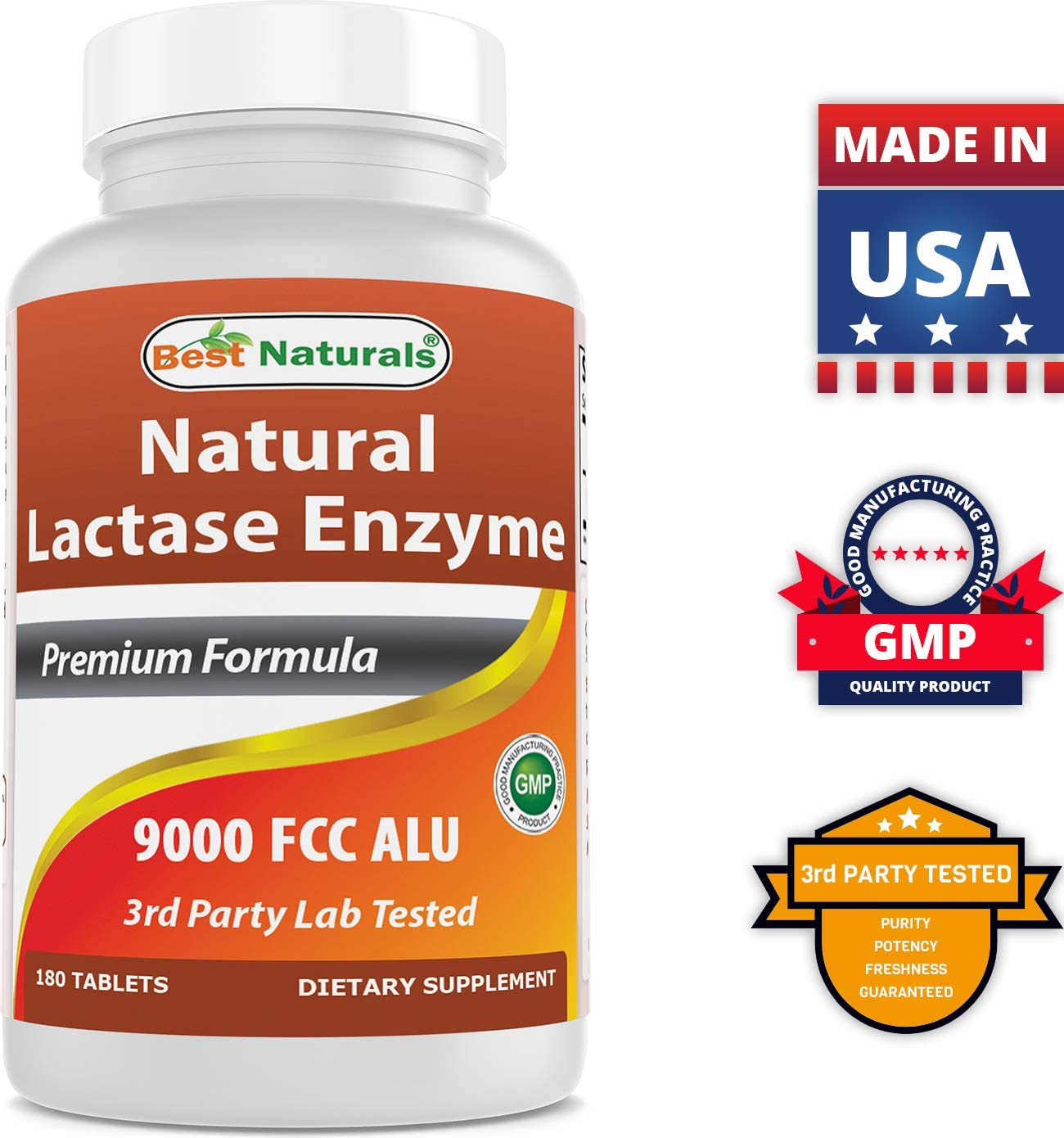 Best Naturals Lactose Intolerance Relief Tablets with Natural Lactase Enzyme, Fast Acting High Poten