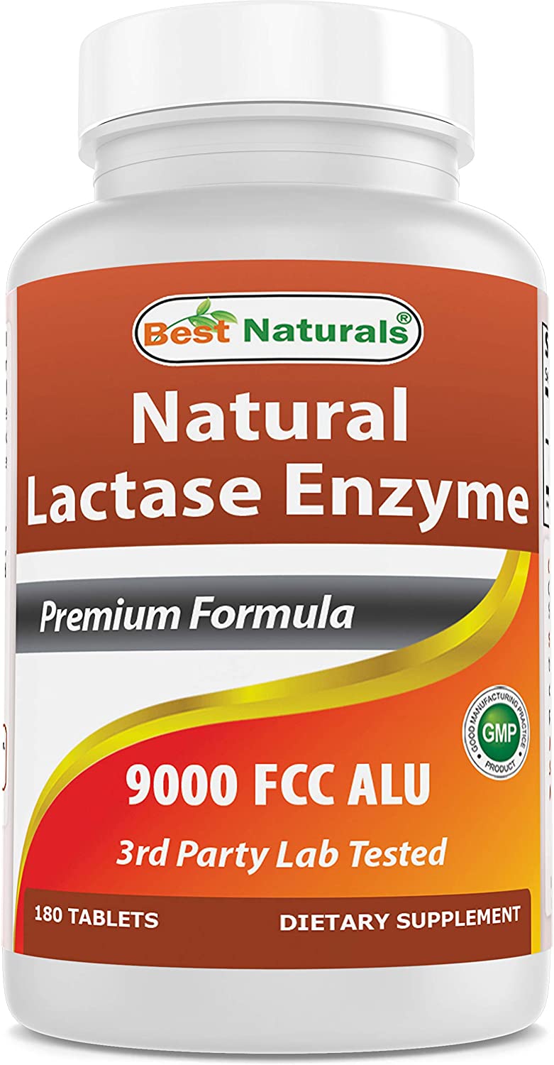Best Naturals Lactose Intolerance Relief Tablets with Natural Lactase Enzyme, Fast Acting High Poten