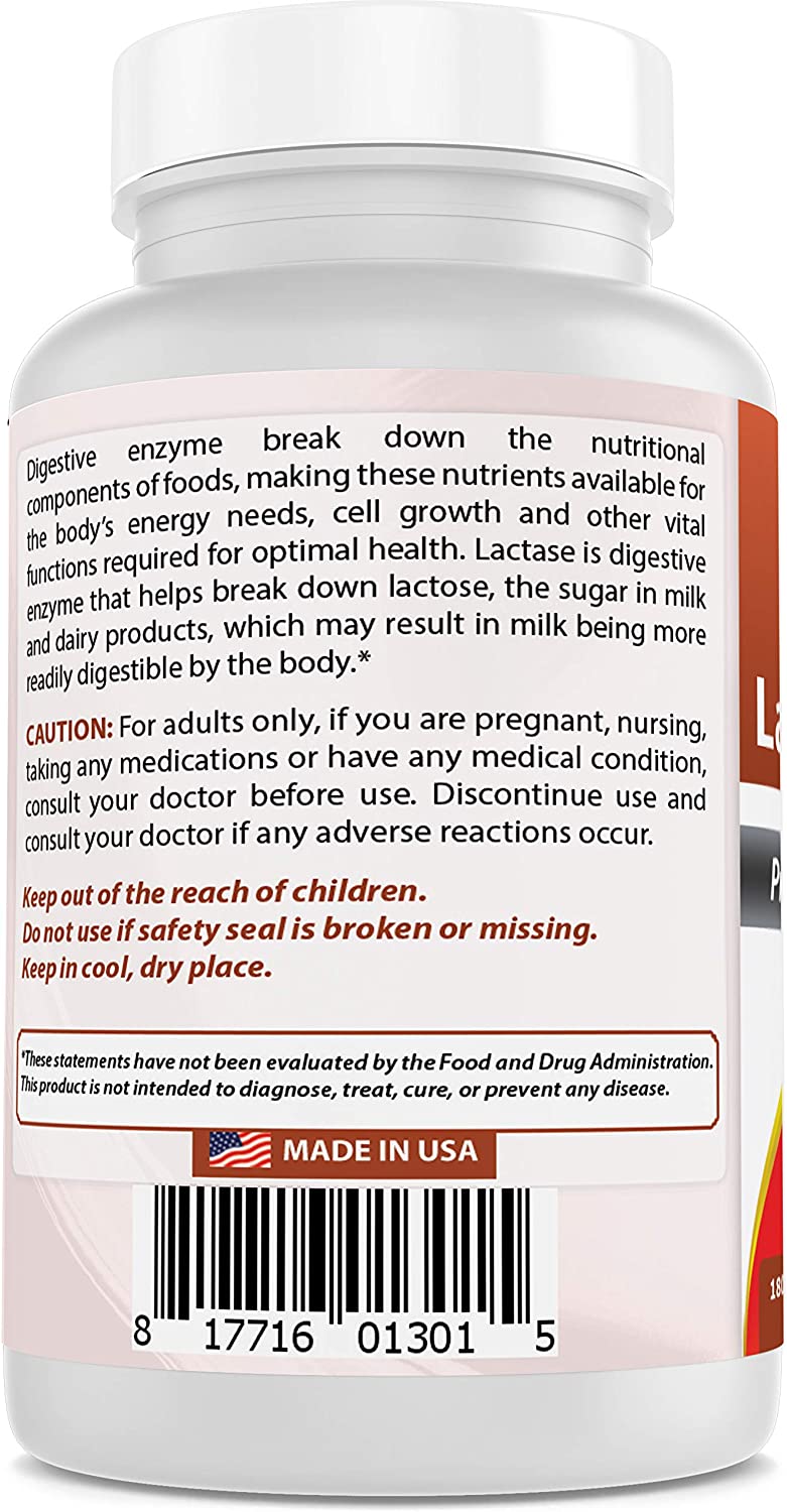 Best Naturals Lactose Intolerance Relief Tablets with Natural Lactase Enzyme, Fast Acting High Poten