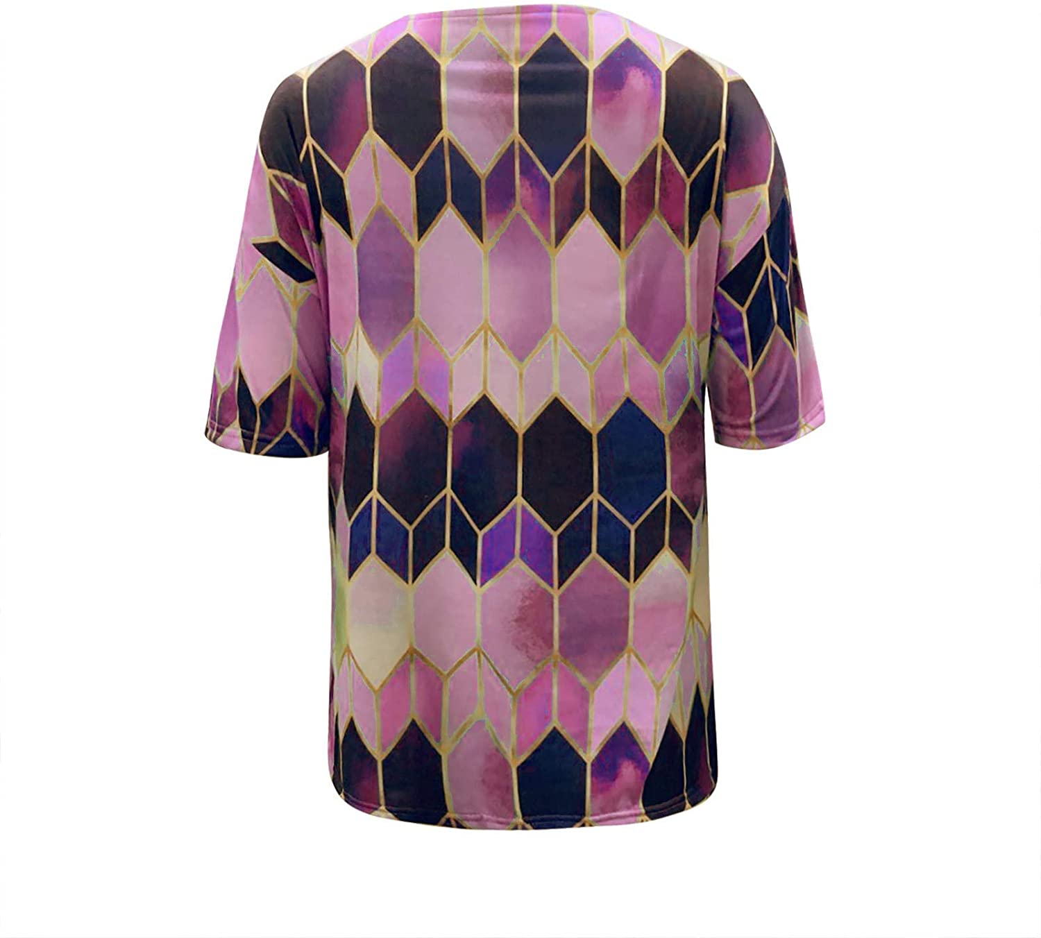 Dosoop Short Sleeve Tshirts Shirts for Women Loose Fit Soft Geometric Color Block Button Wrap Folds 