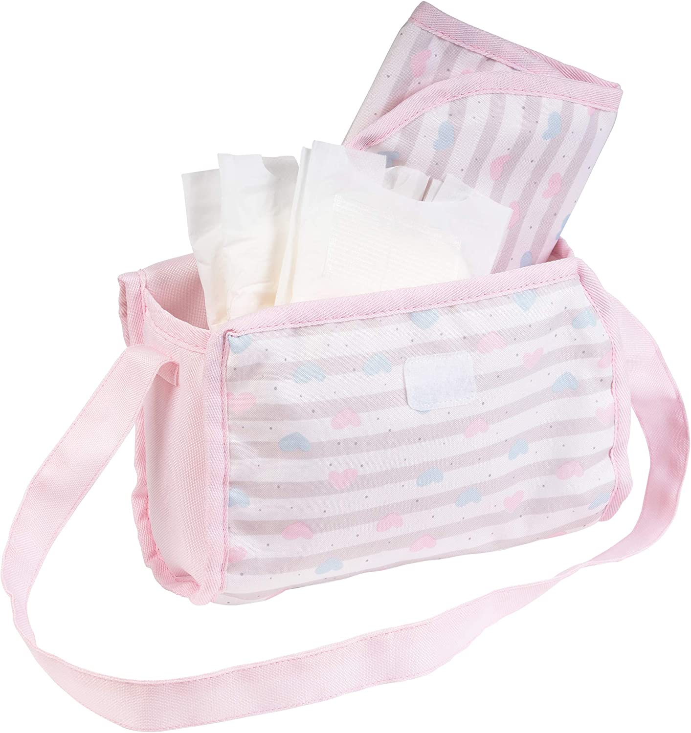 Adora Baby Doll Diaper Bag In Classic Pastel Pink, Diapers Fit 13 Inch Dolls
