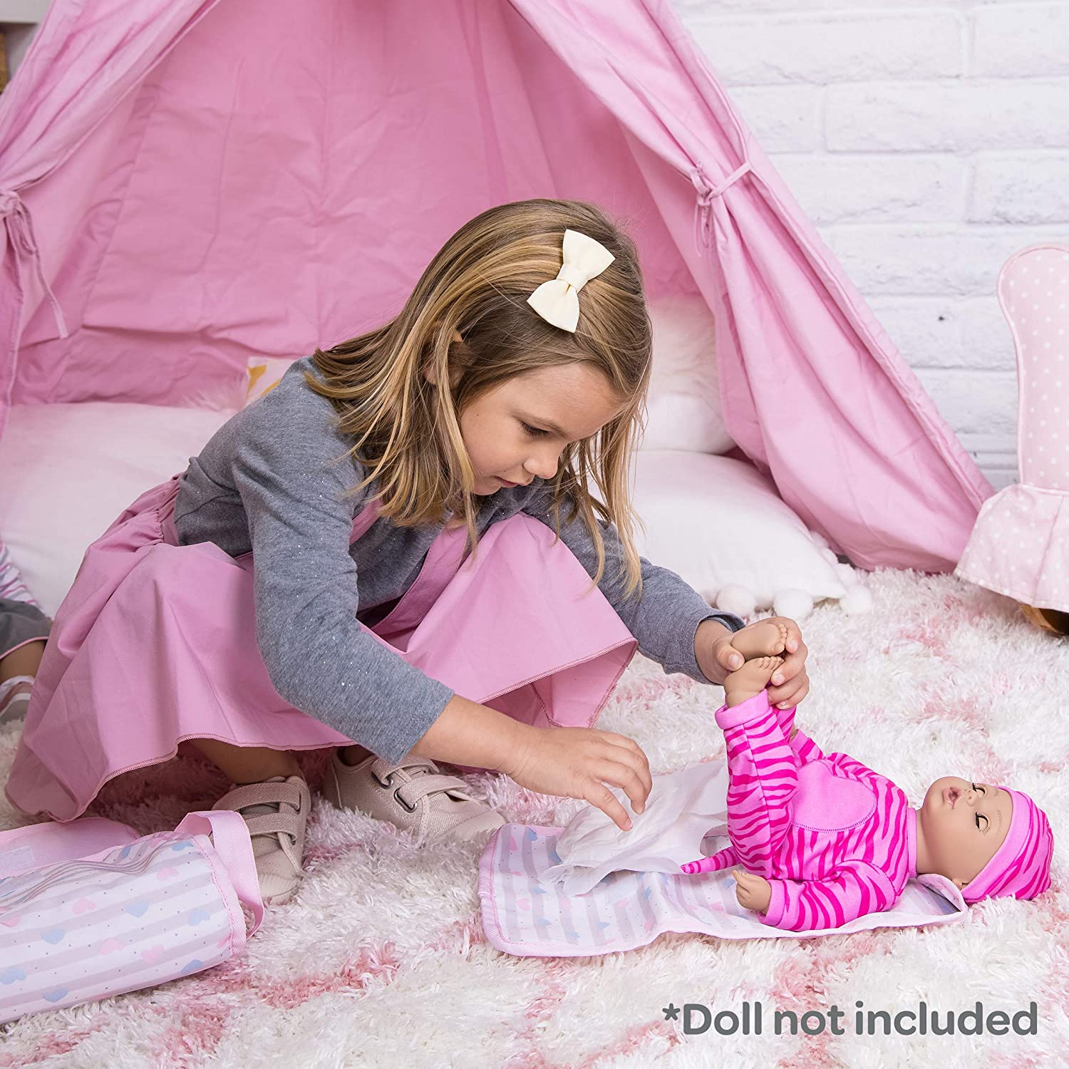 Adora Baby Doll Diaper Bag In Classic Pastel Pink, Diapers Fit 13 Inch Dolls