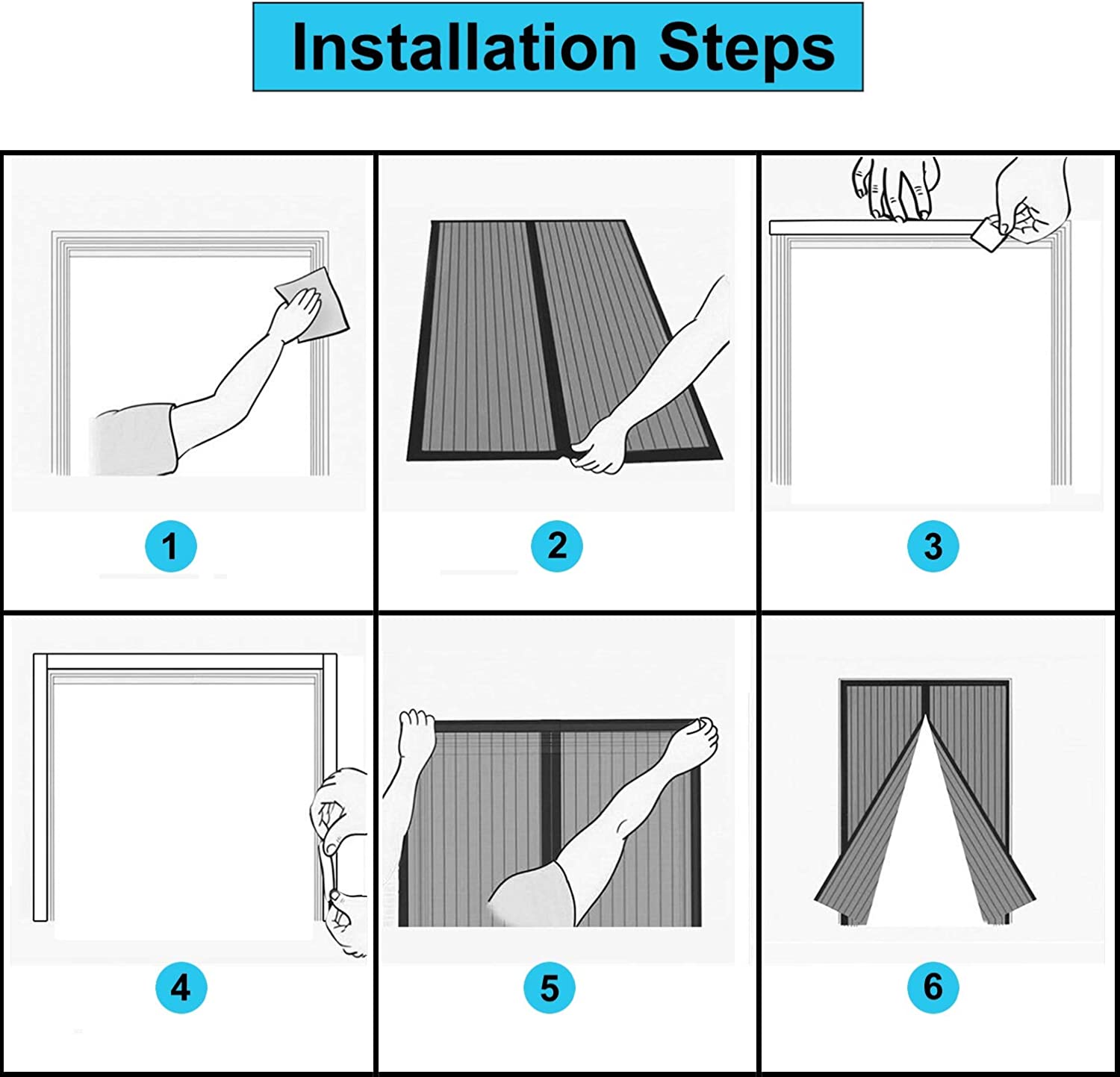 GOUER Mosquito Door Screen, 105x200cm Keep Bugs Out Insect Mosquito Door Screen with Magic Tape, for