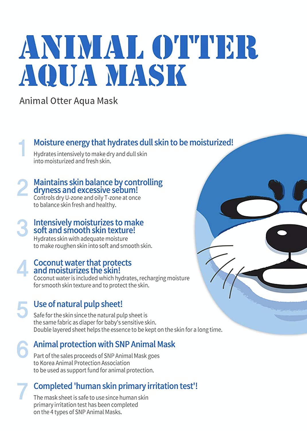 SNP - Animal Otter Aqua Korean Face Sheet Mask - Maximium Hydration & Protection for All Dry Skin Ty