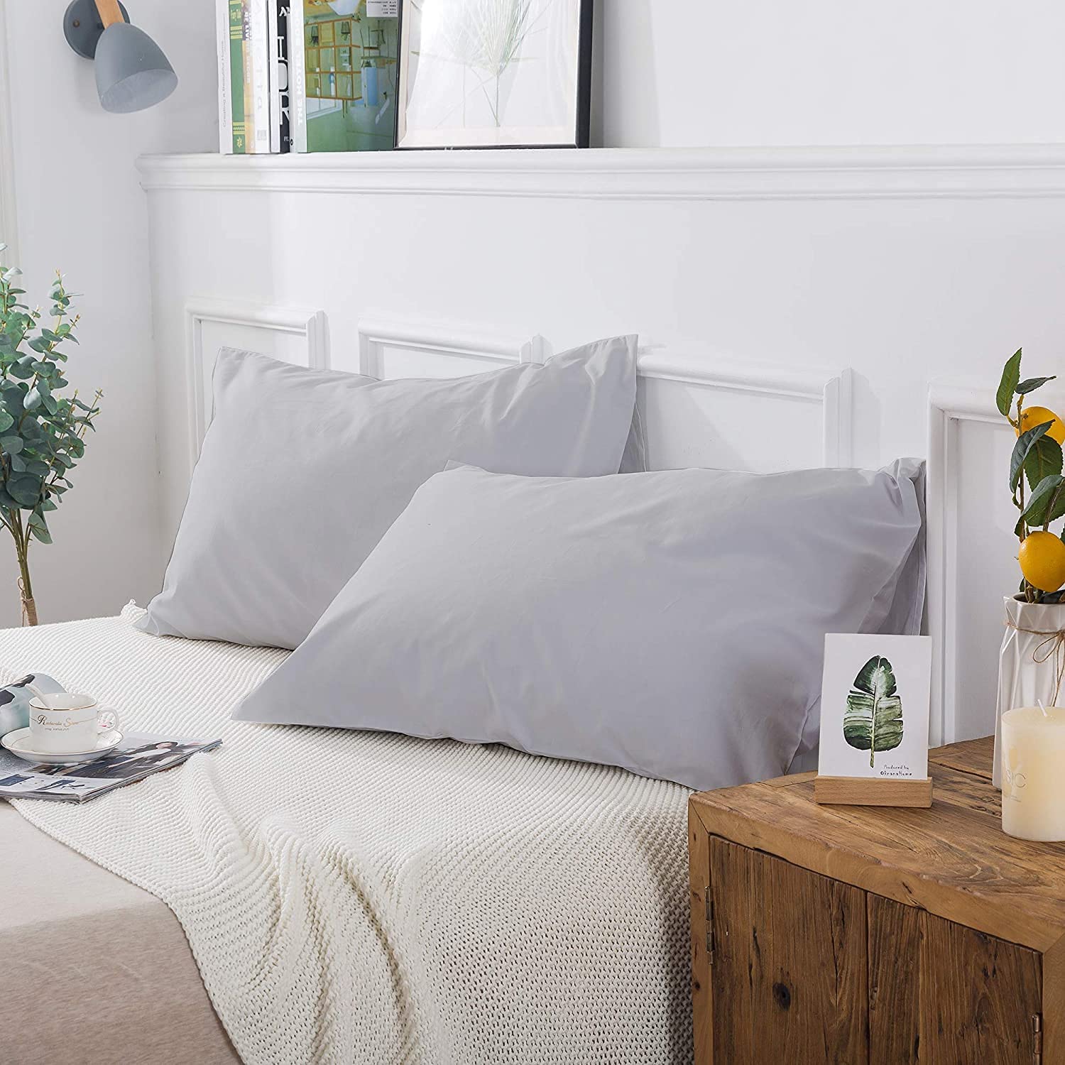 whitecottonworld Pillowcase Set of 2 King/Cal-King 20x40 Inch 600-TC Sateen Weave Pure Egyptian Cott