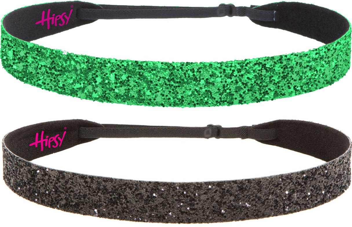 Hipsy Adjustable Non Slip Fashion Wide Bling Glitter Headbands for Women Girls & Teens 2-Pack (Black
