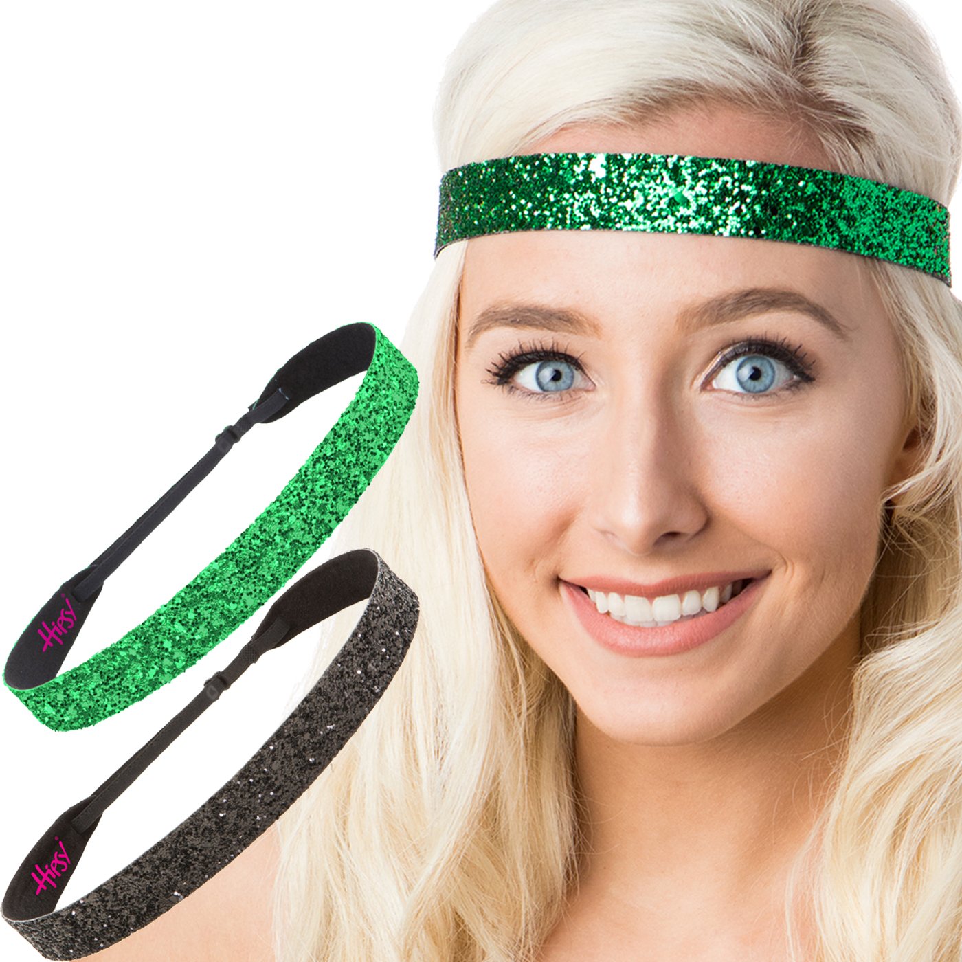 Hipsy Adjustable Non Slip Fashion Wide Bling Glitter Headbands for Women Girls & Teens 2-Pack (Black