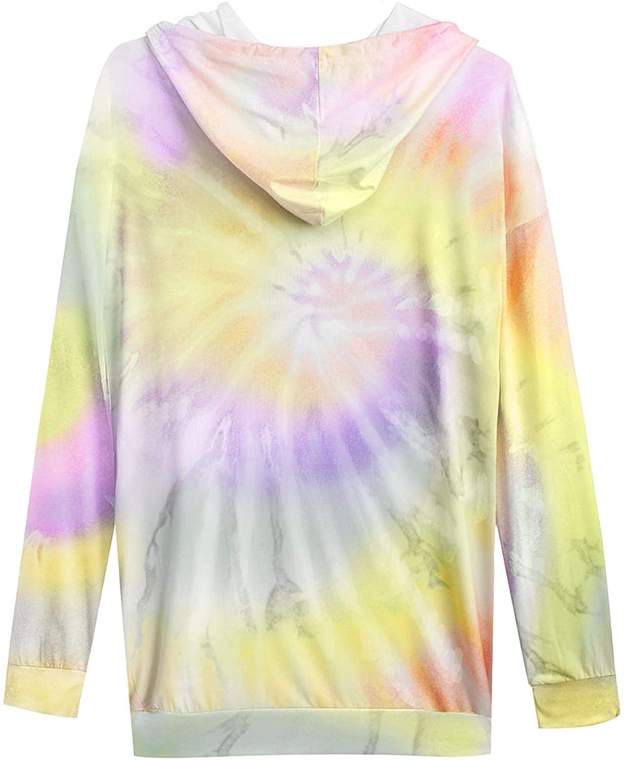 Tie Dye Hooded Sweatshirt Womens Casual Long Sleeve Colorblock Tops Crewneck Lightweight Pullover Ho