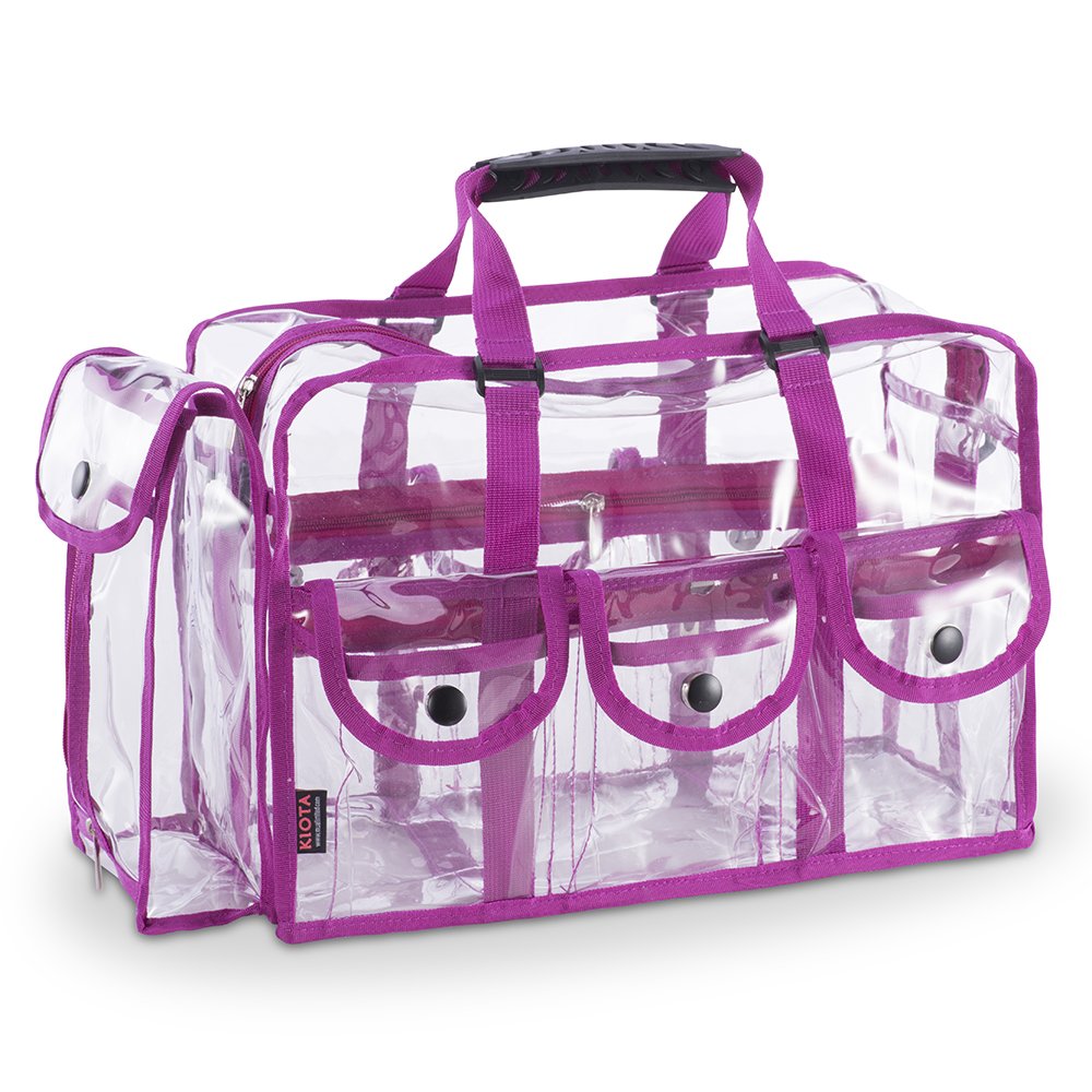 KIOTA Makeup Artist Storage Bag, Clear Cosmetic Bag with Side Pockets and Shoulder Strap, Ergonomic 
