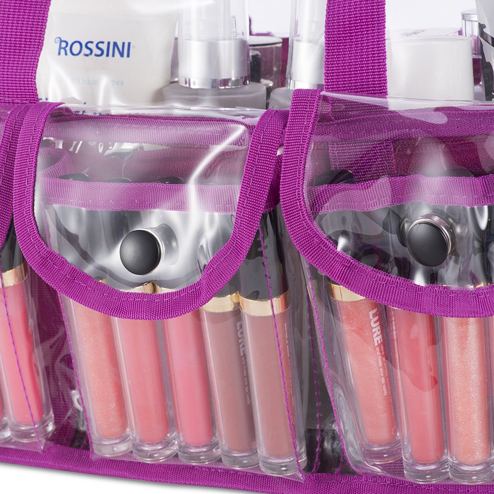 KIOTA Makeup Artist Storage Bag, Clear Cosmetic Bag with Side Pockets and Shoulder Strap, Ergonomic 