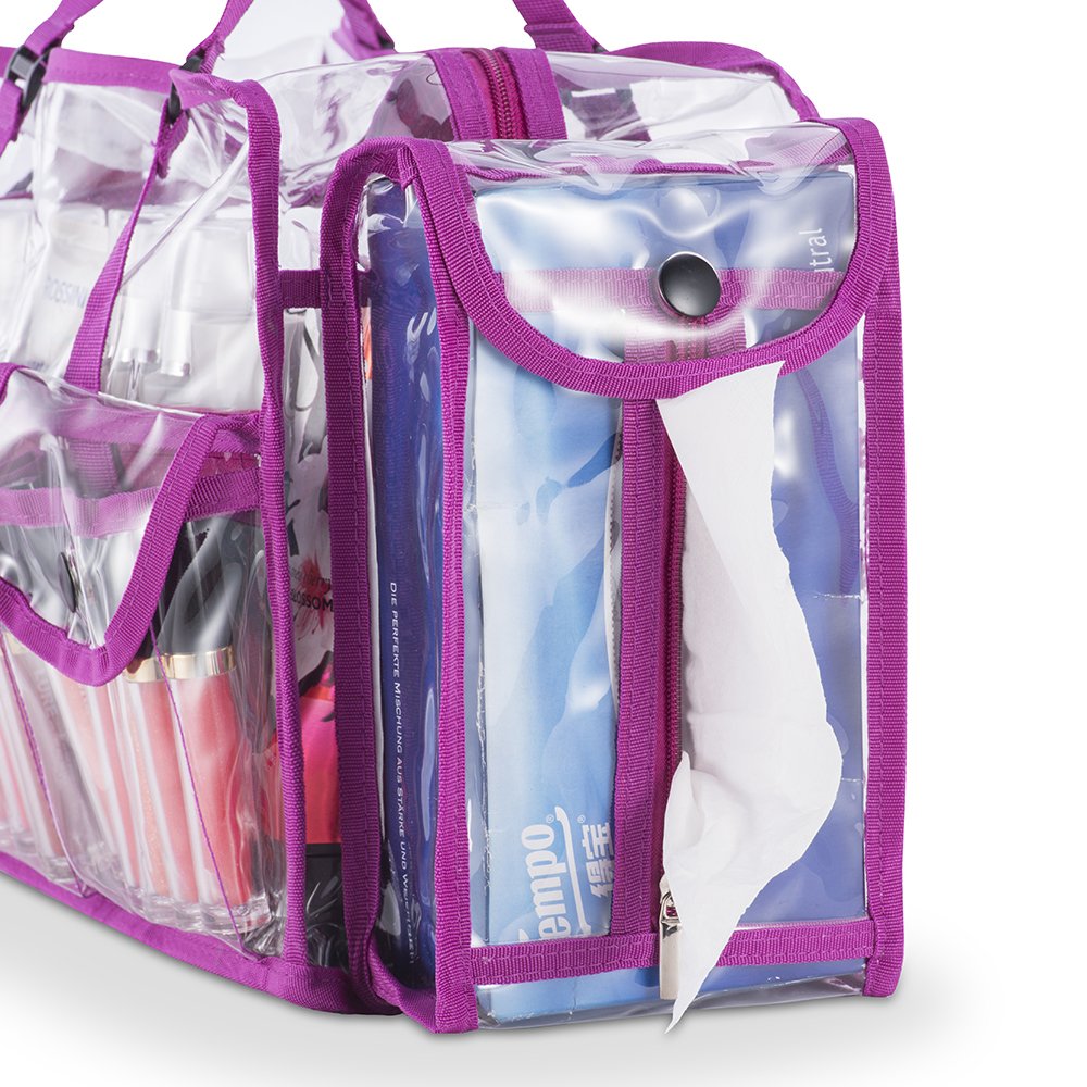 KIOTA Makeup Artist Storage Bag, Clear Cosmetic Bag with Side Pockets and Shoulder Strap, Ergonomic 