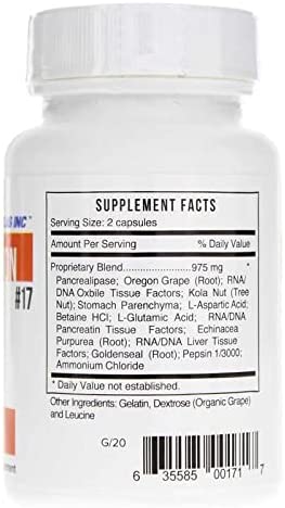 Systemic Formulas Bio Function #17 D Digest 60 Capsules. Helps Digestion of Heavy Meals and Absorpti