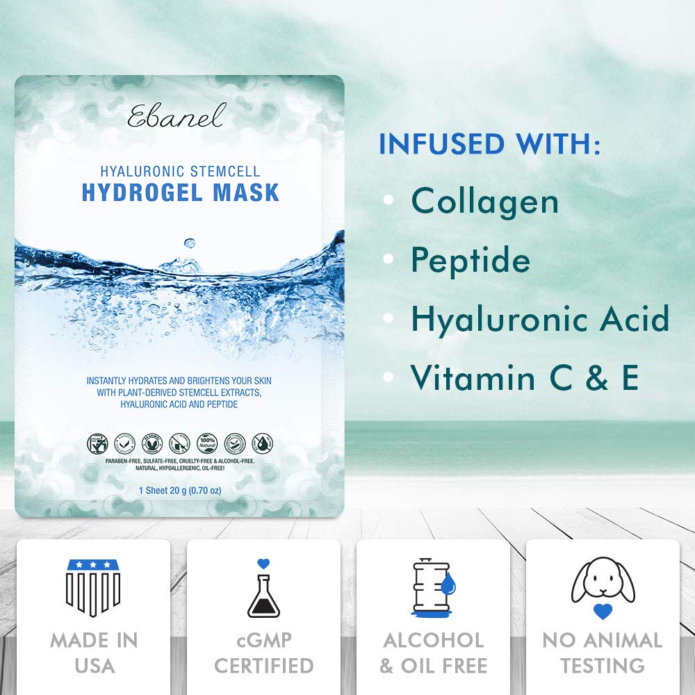 Ebanel 10-Pack Hydrogel Collagen Mask for Face, Instant Brightening Hydrating Face Mask Sheet Mask f