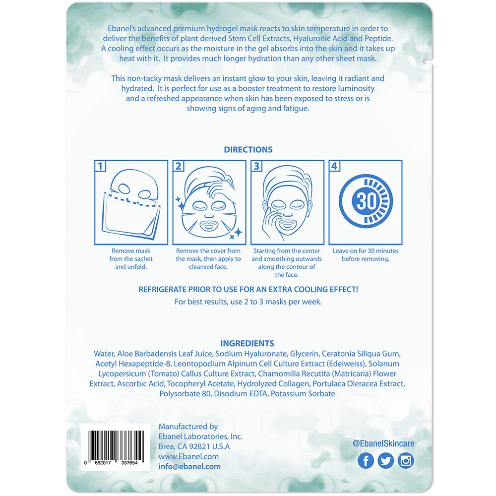 Ebanel 10-Pack Hydrogel Collagen Mask for Face, Instant Brightening Hydrating Face Mask Sheet Mask f