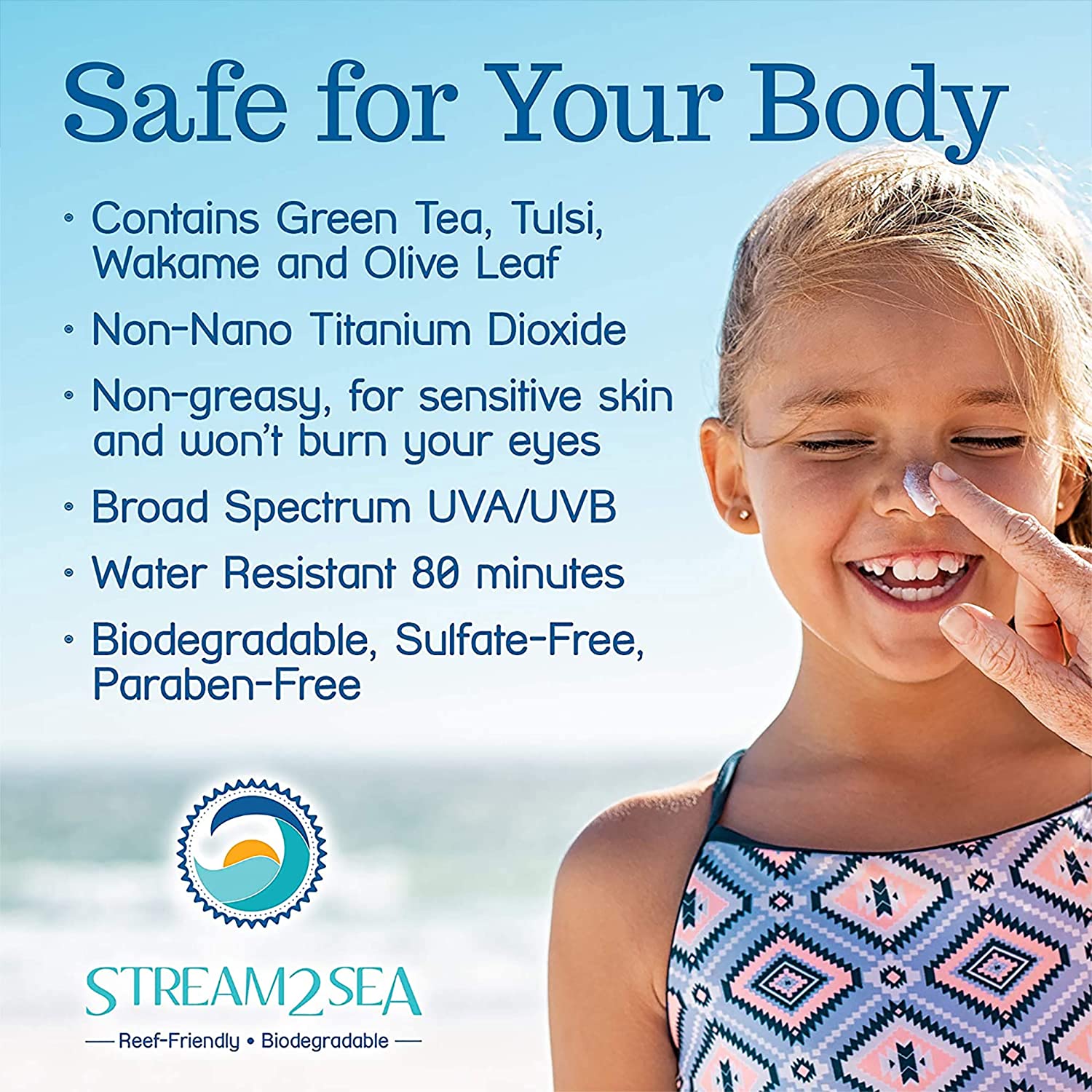 Stream2Sea SPF20 Reef Safe Sport Sunscreen for body, Natural, Water Resistant, Coral and Ocean Frien