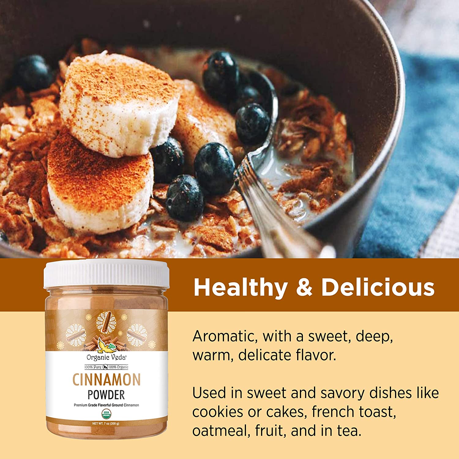 Organic Veda Cinnamon Powder – 100% Pure & Organic Ground Cinnamon Made from Raw Whole Premium Cin