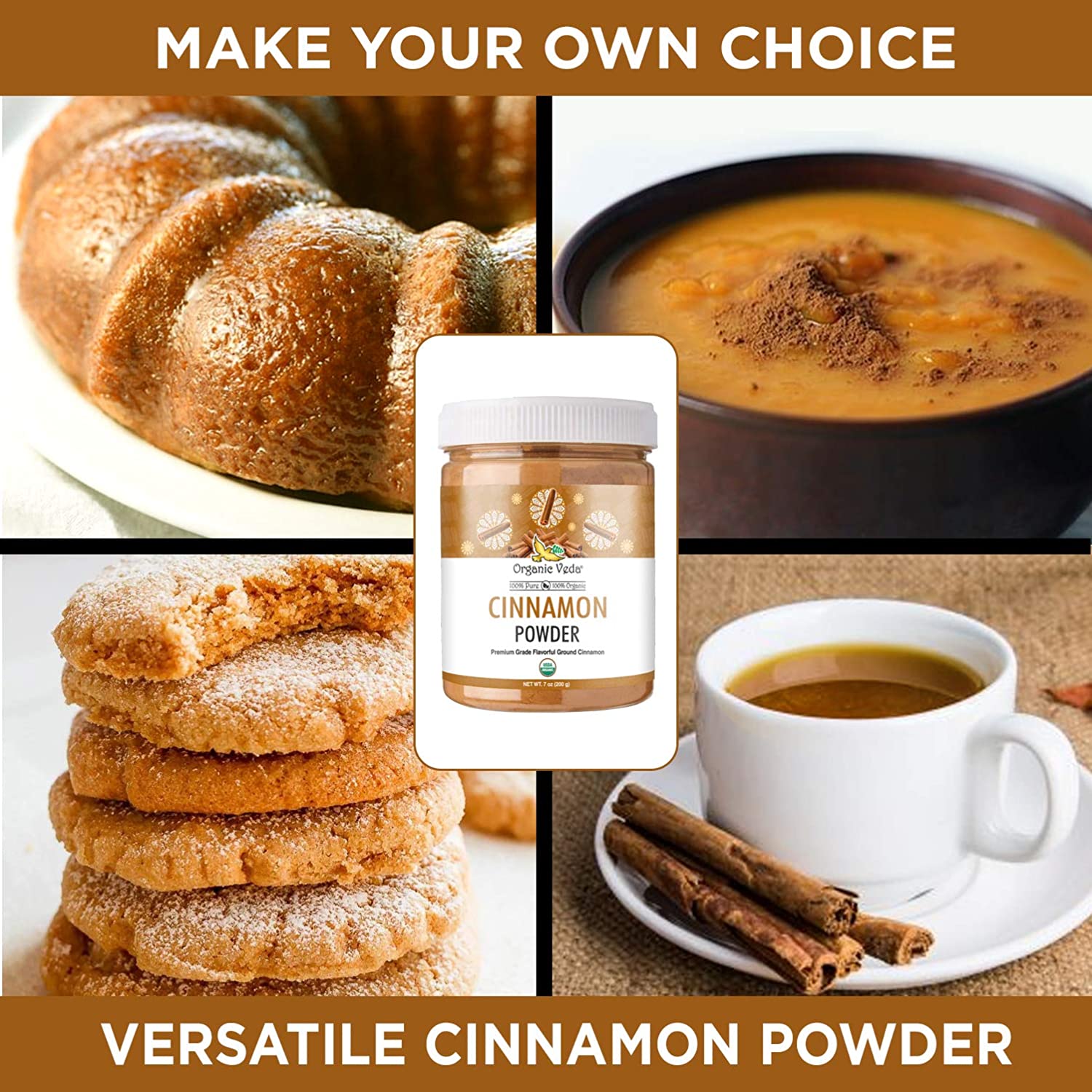 Organic Veda Cinnamon Powder – 100% Pure & Organic Ground Cinnamon Made from Raw Whole Premium Cin