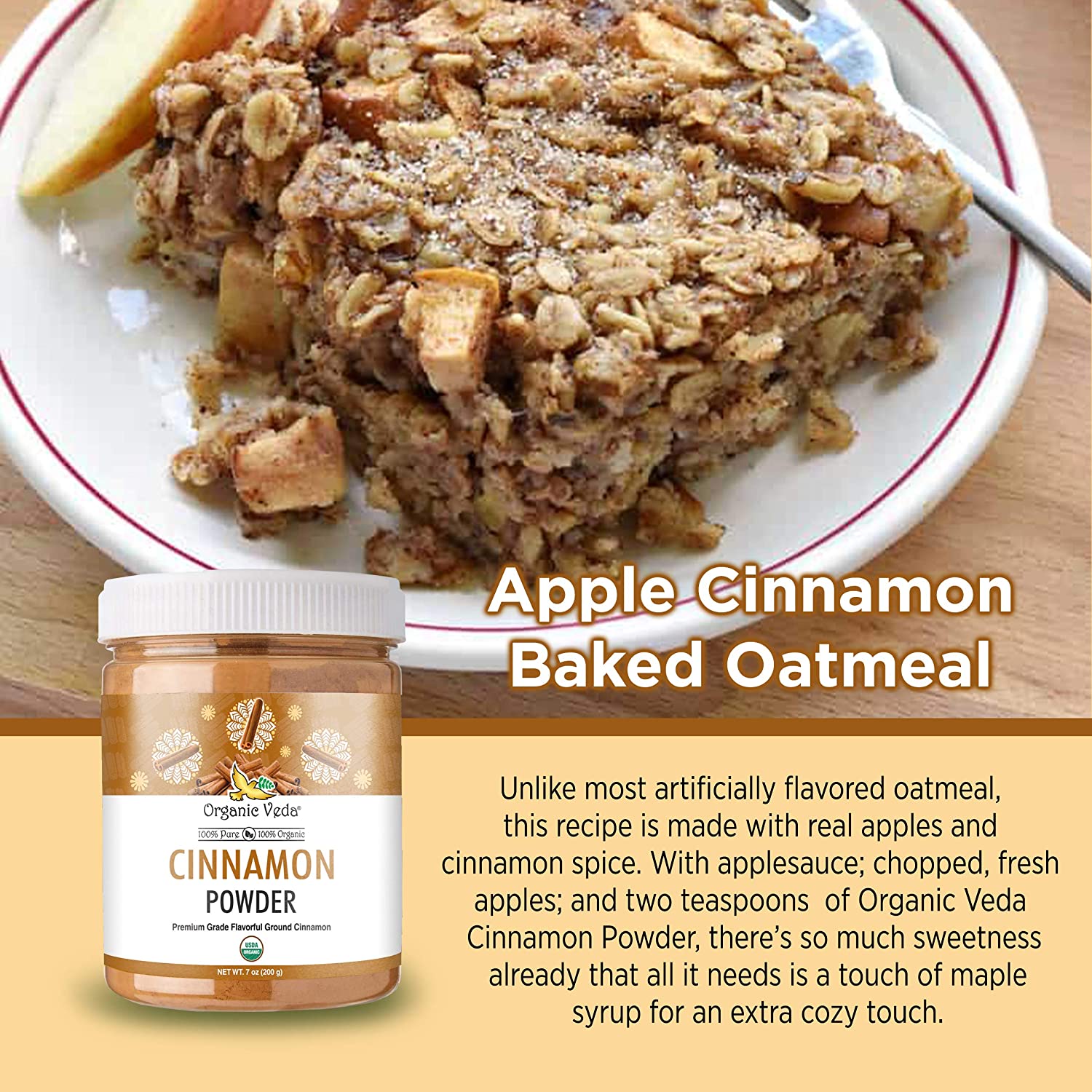 Organic Veda Cinnamon Powder – 100% Pure & Organic Ground Cinnamon Made from Raw Whole Premium Cin