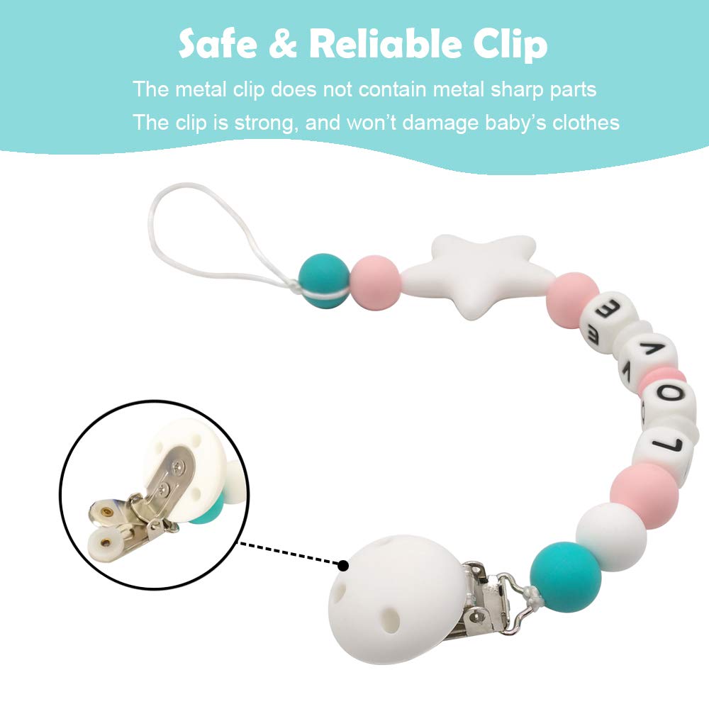 Customized Pacifier Clip Baby Teething Toys Personalized Name Pacifier Clip BPA Free Silicone Beads