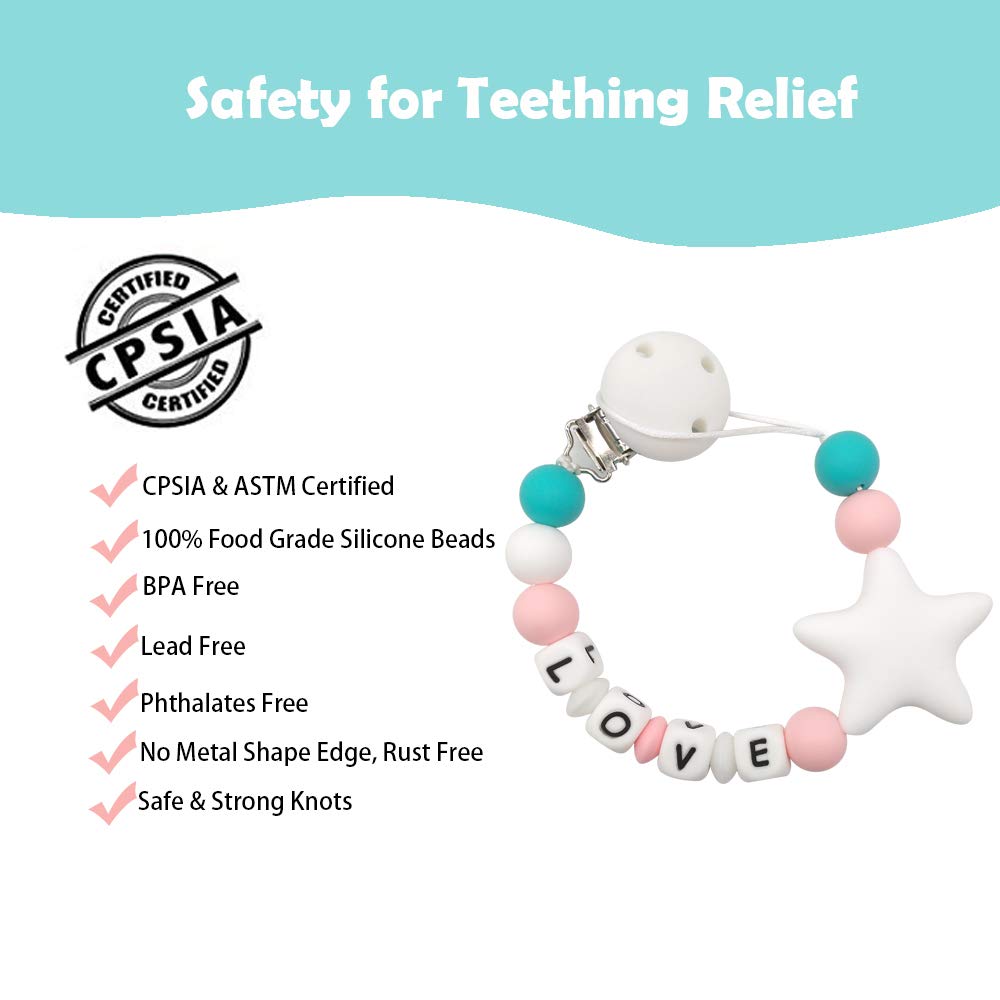 Customized Pacifier Clip Baby Teething Toys Personalized Name Pacifier Clip BPA Free Silicone Beads