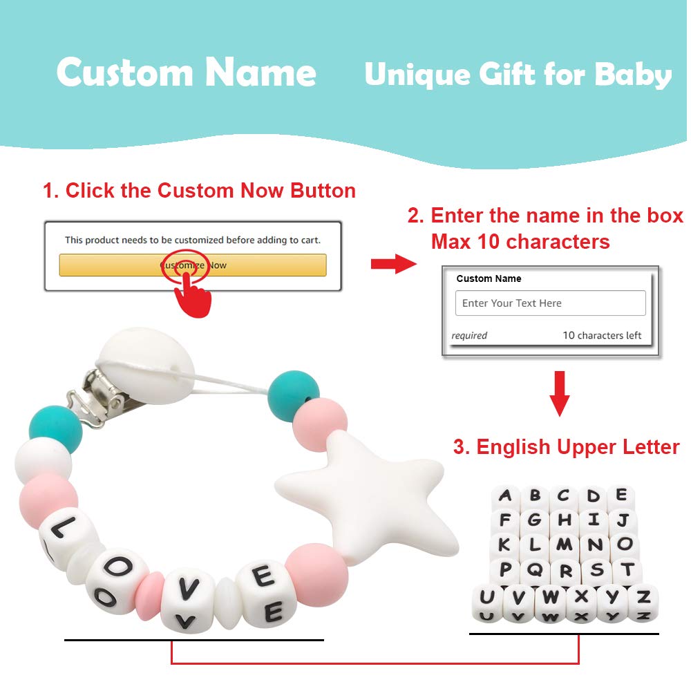 Customized Pacifier Clip Baby Teething Toys Personalized Name Pacifier Clip BPA Free Silicone Beads