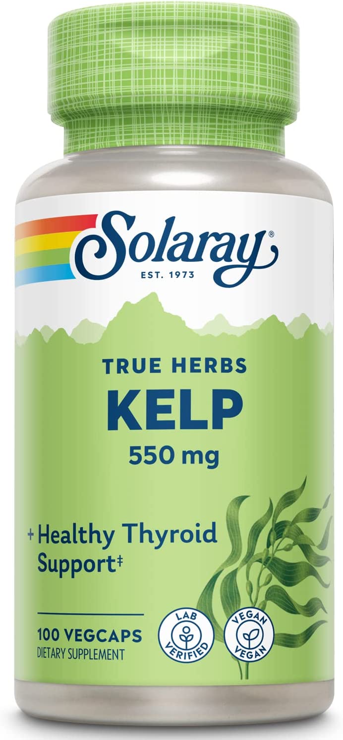 Solaray Kelp 550 mg with Folic Acid for Healthy Thyroid Function, Energy & Metabolism Support | Non-