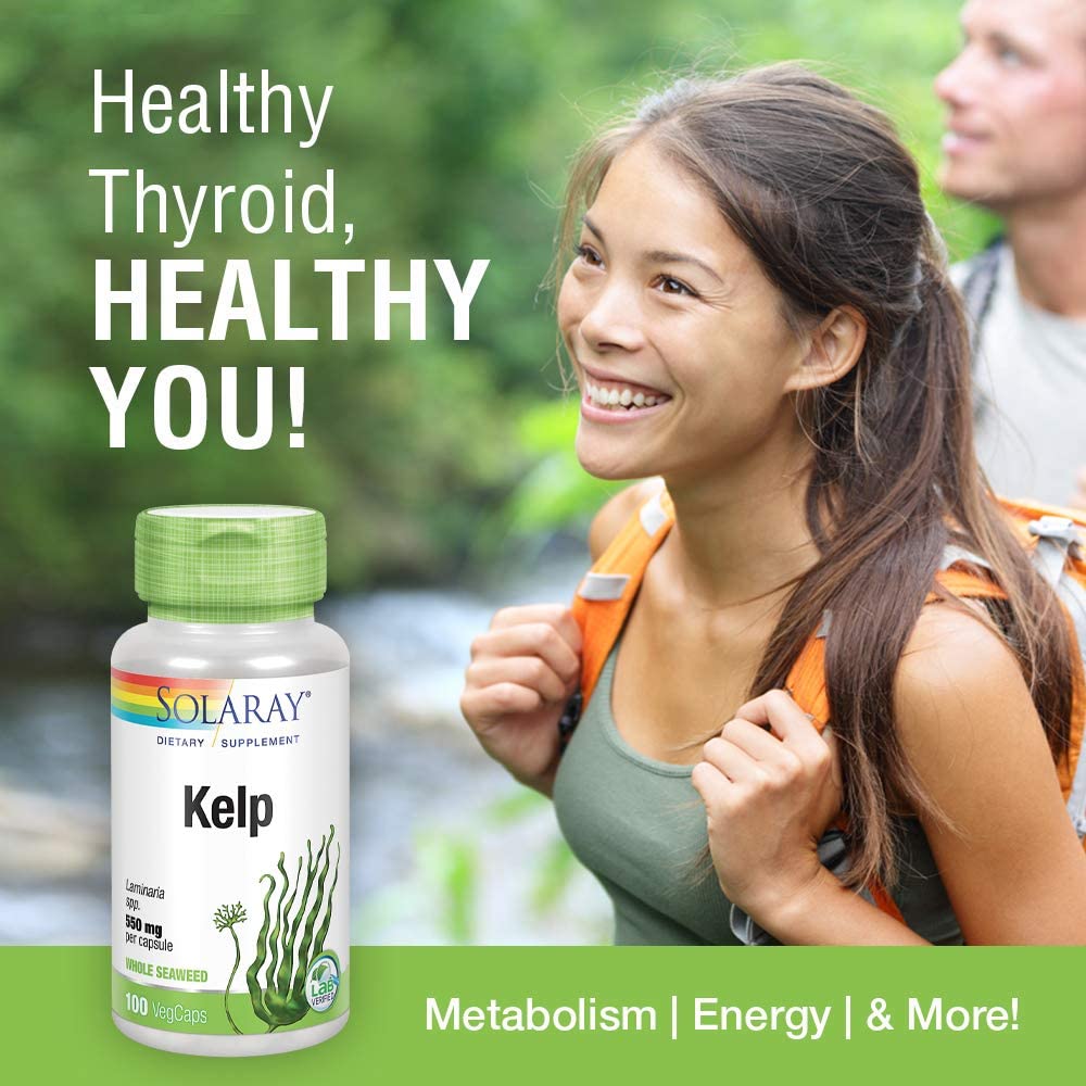 Solaray Kelp 550 mg with Folic Acid for Healthy Thyroid Function, Energy & Metabolism Support | Non-