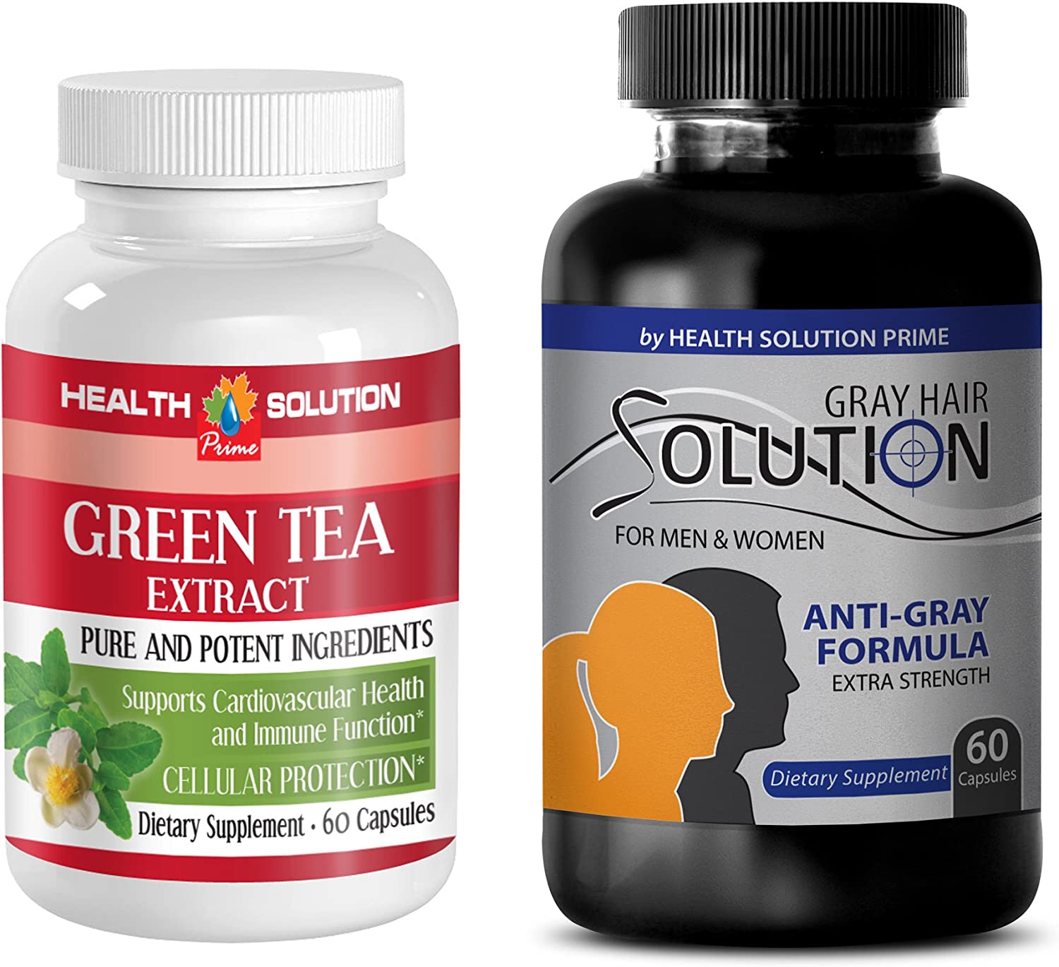 Fat Burner Energy Pills - Green Tea - Gray Hair - Combo - Nettle herb - (2 Bottles Combo)