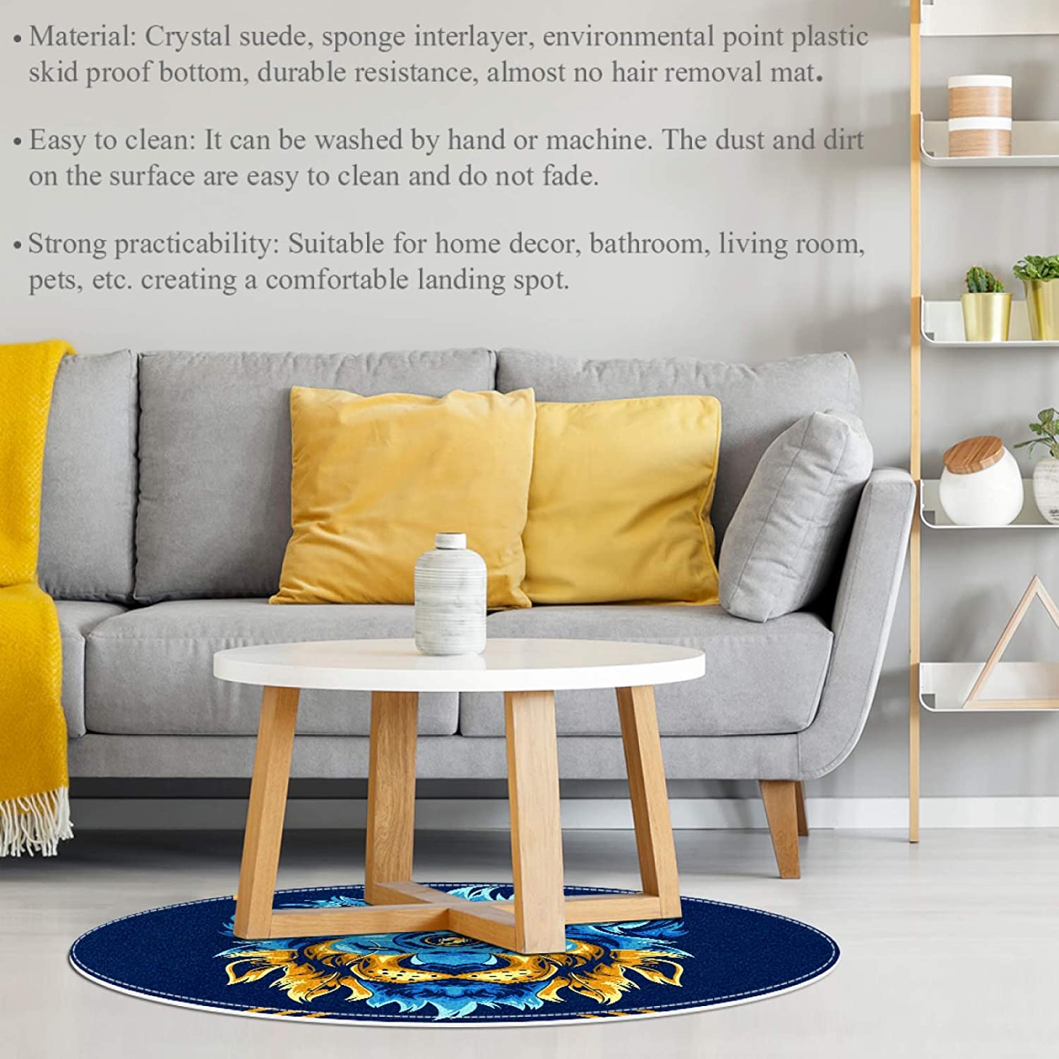 Pet Round Mat Blue Lion Feeding Mat Colorful for Pet Dogs Cats Beds 27.6x27.6in