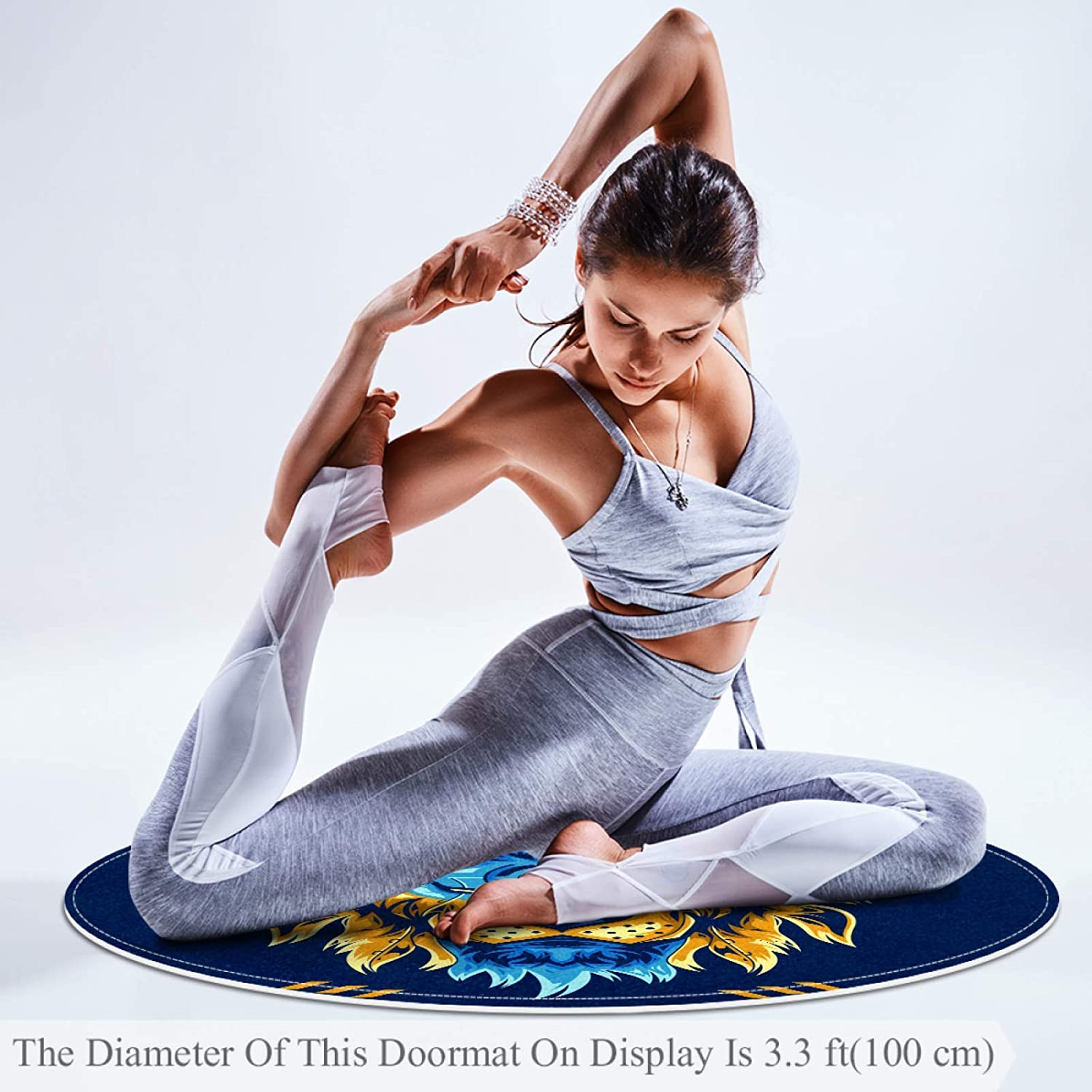 Pet Round Mat Blue Lion Feeding Mat Colorful for Pet Dogs Cats Beds 27.6x27.6in