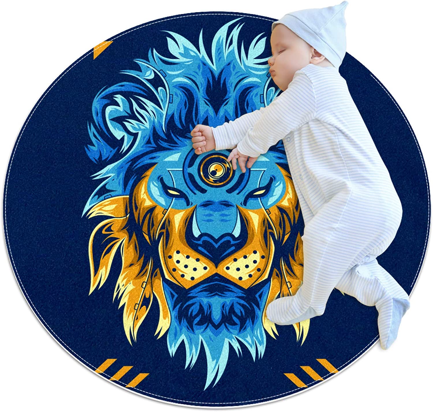 Pet Round Mat Blue Lion Feeding Mat Colorful for Pet Dogs Cats Beds 27.6x27.6in