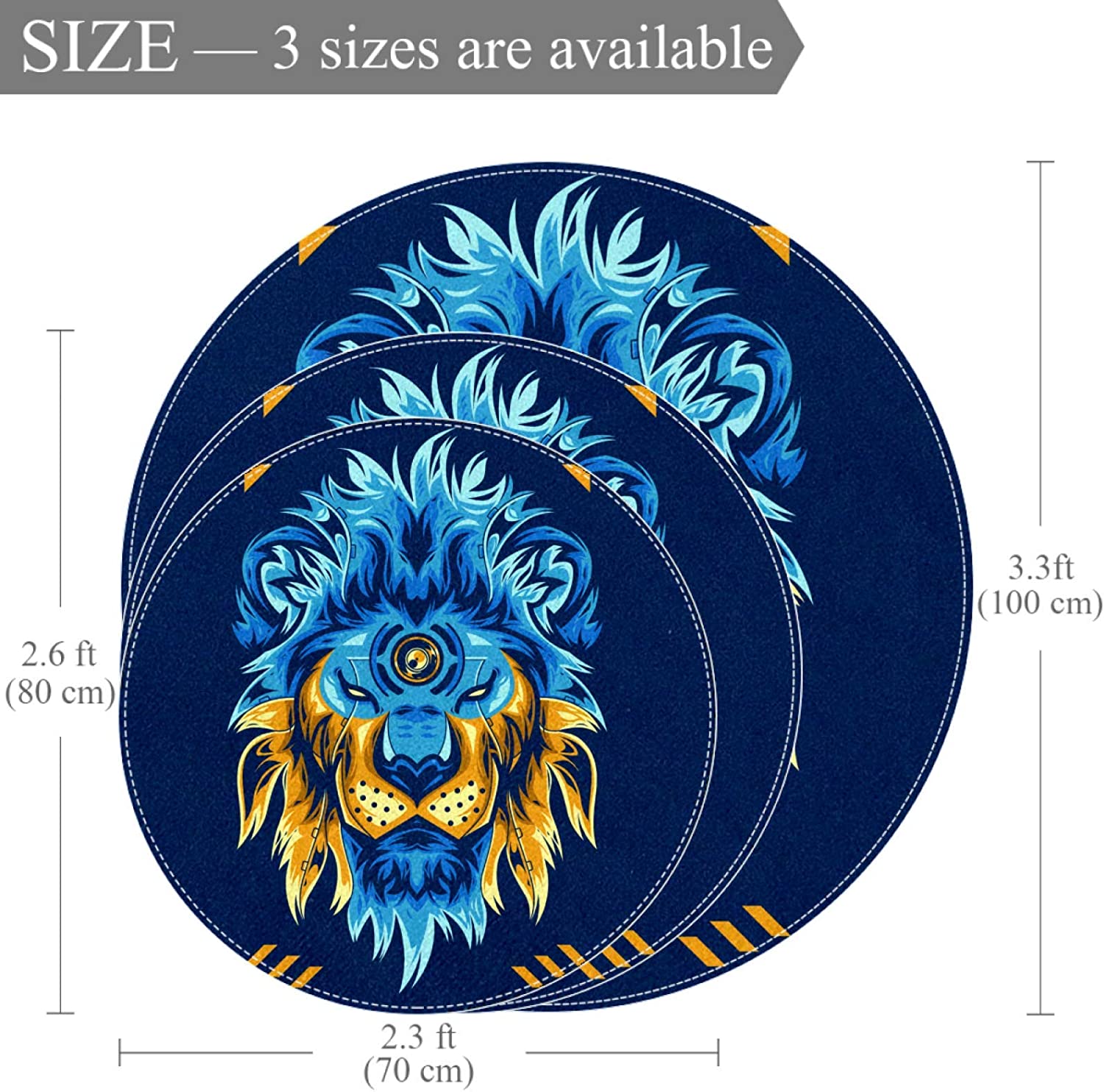 Pet Round Mat Blue Lion Feeding Mat Colorful for Pet Dogs Cats Beds 27.6x27.6in