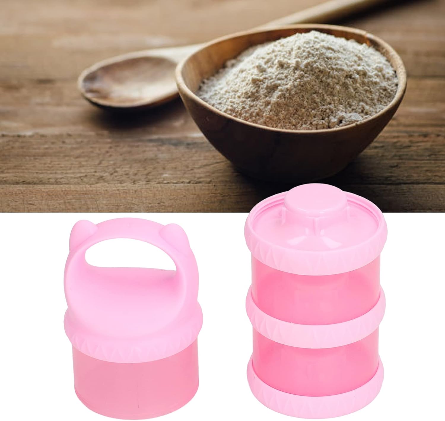 Eujgoov Powder Container, 3 Layers Pink Clear Containers Jars Washable Powdered Sugar Bread Storage 