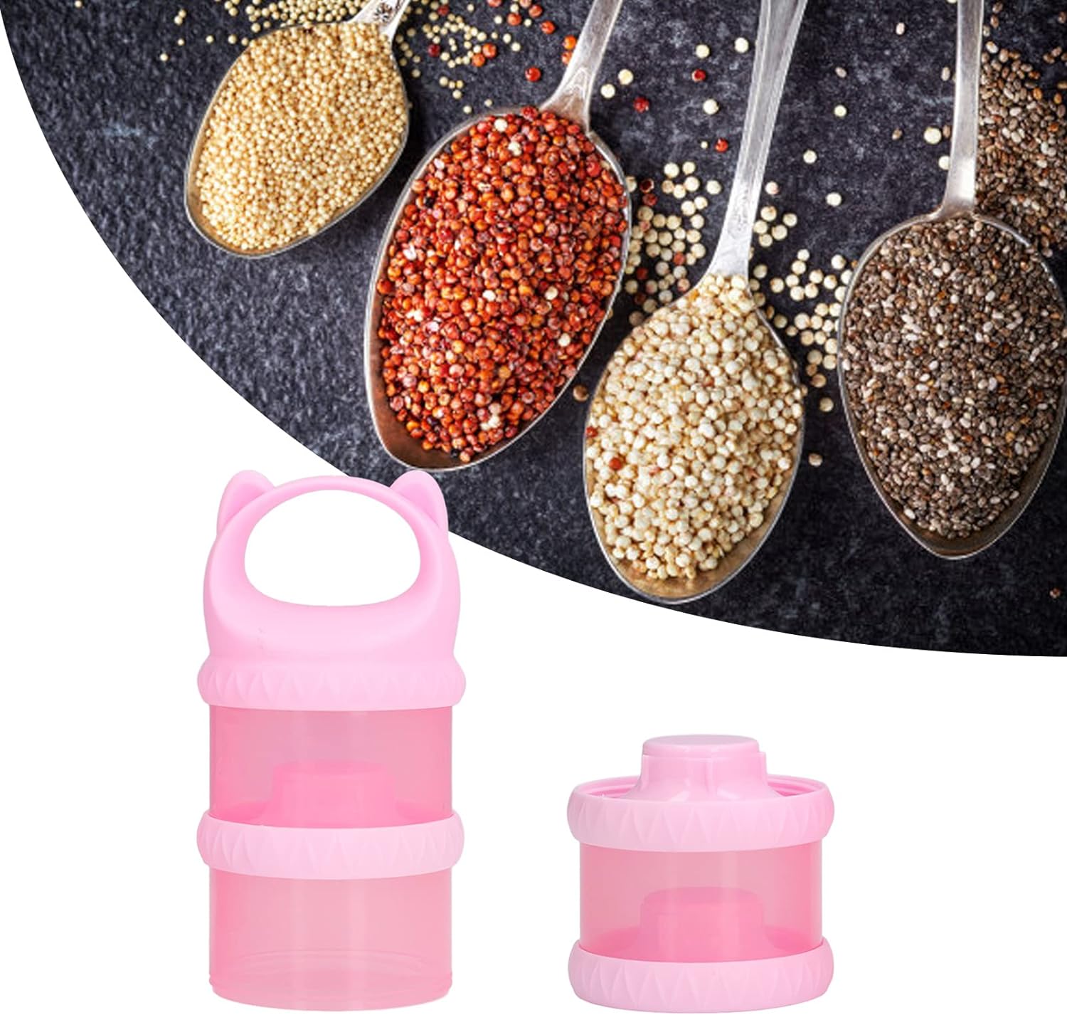 Eujgoov Powder Container, 3 Layers Pink Clear Containers Jars Washable Powdered Sugar Bread Storage 