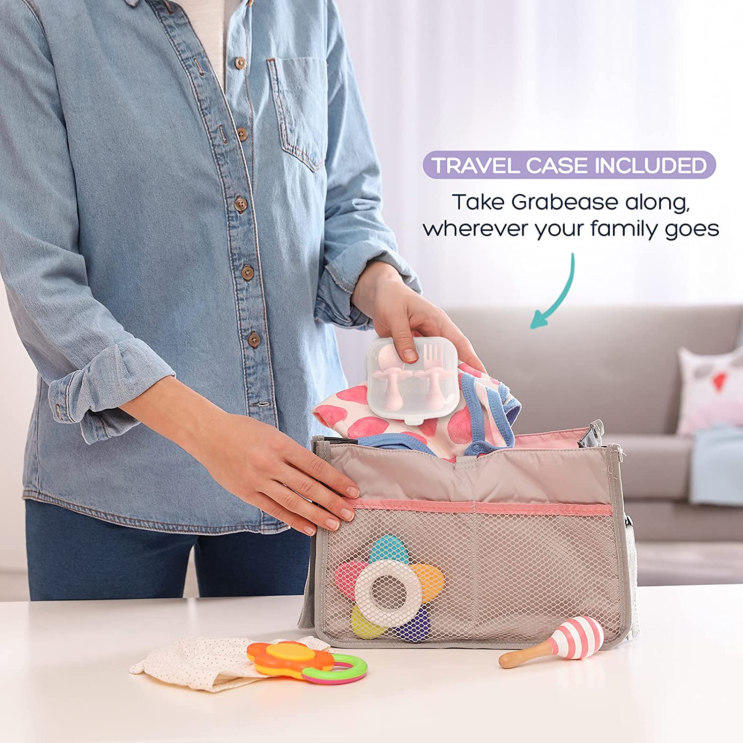 Grabease Baby and Toddler Self-Feeding Utensils \xe2\x80\x93 Spoon and Fork Set for Baby-Led Weaning