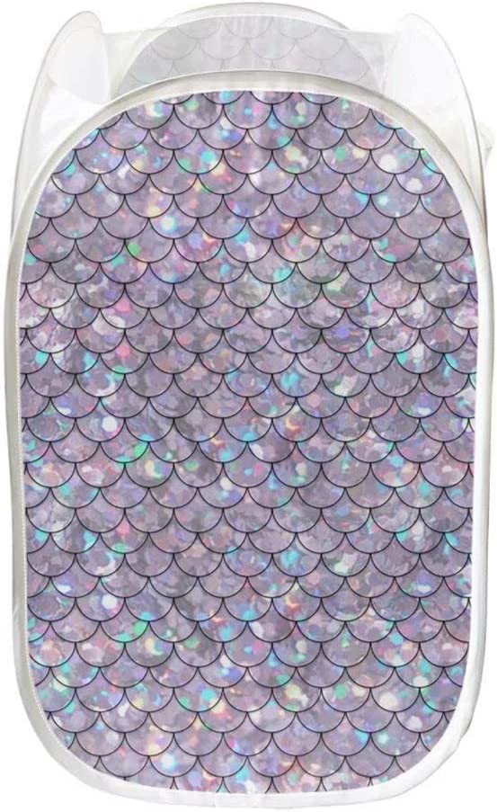 GOSTONG Shine Mermaid Print Collapsible Pop up Laundry Hamper Bin to Storage Dirty Clothes Basket