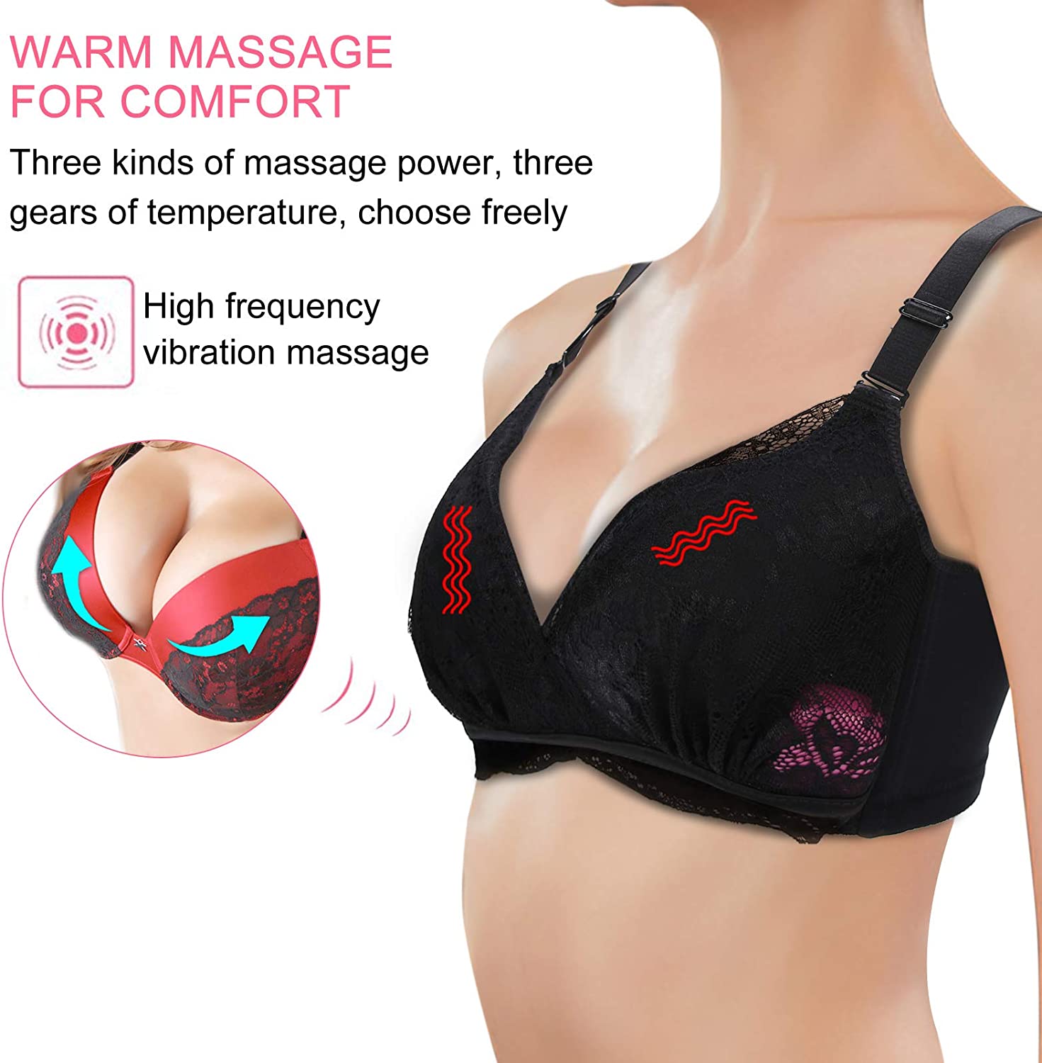 Electric Breast Massage Bra, Constant Temperature Hot Compress Vibration Wireless Shaping Electronic