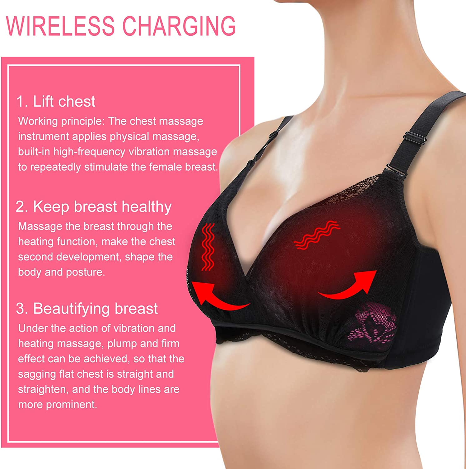 Electric Breast Massage Bra, Constant Temperature Hot Compress Vibration Wireless Shaping Electronic