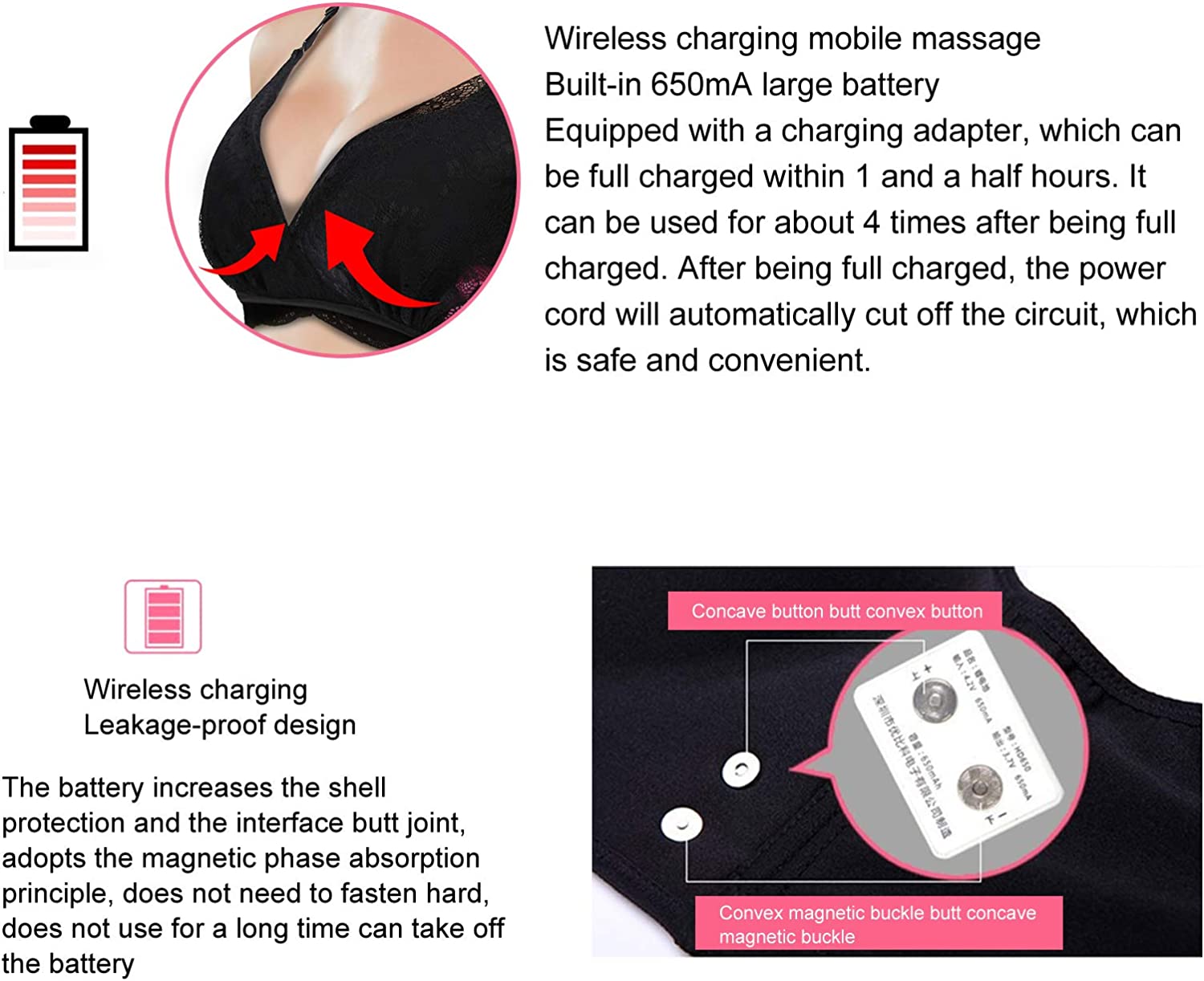 Electric Breast Massage Bra, Constant Temperature Hot Compress Vibration Wireless Shaping Electronic
