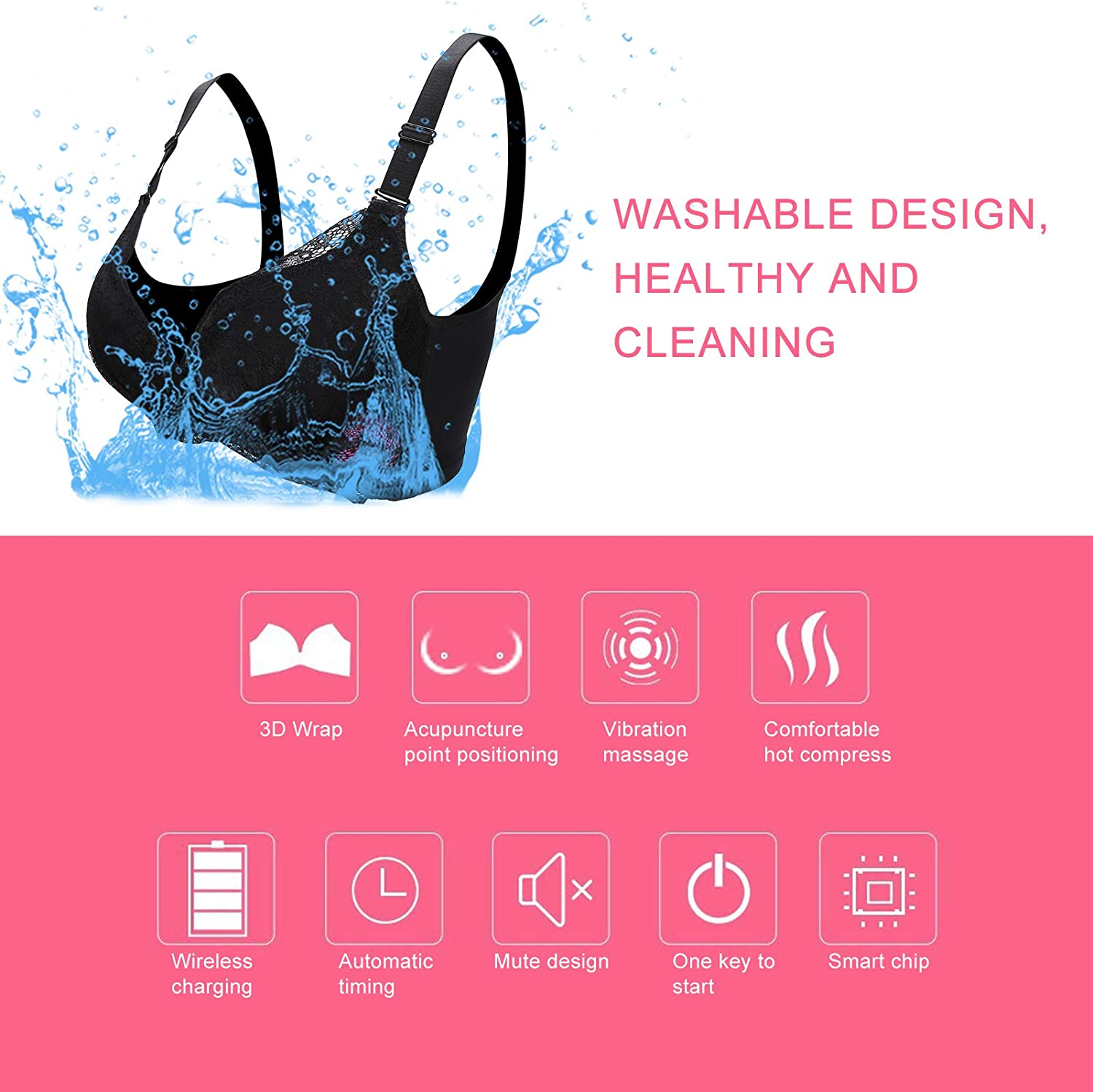 Electric Breast Massage Bra, Constant Temperature Hot Compress Vibration Wireless Shaping Electronic